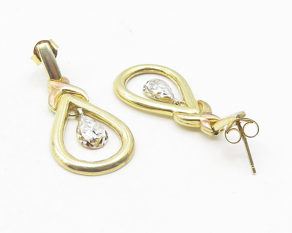 925 Sterling Silver Vintage Shiny Two Tone Tear Drop Dangle Earrings EG6144