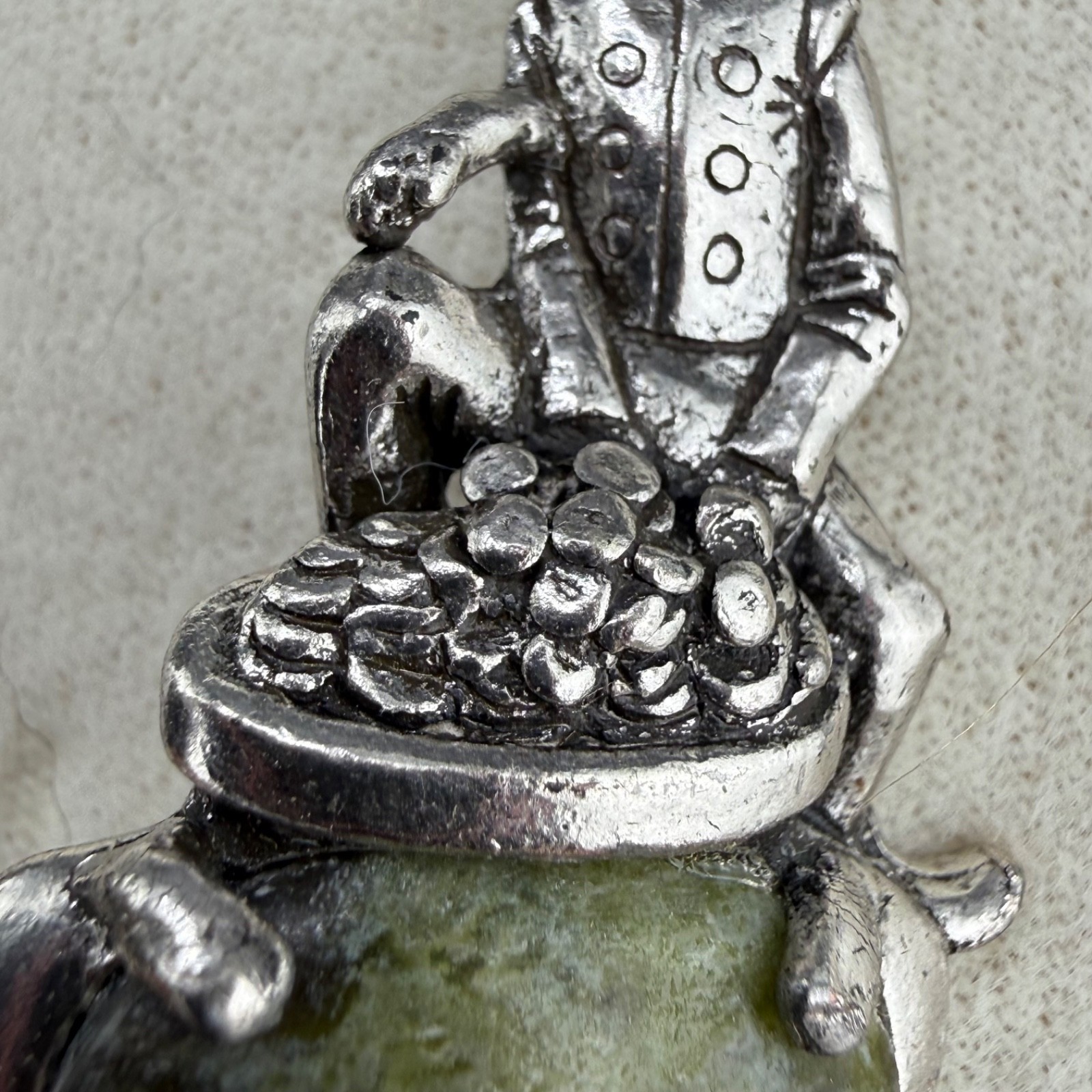Vintage Connemara Marble Brooch Leprechaun Silver Tone Lucky Elf