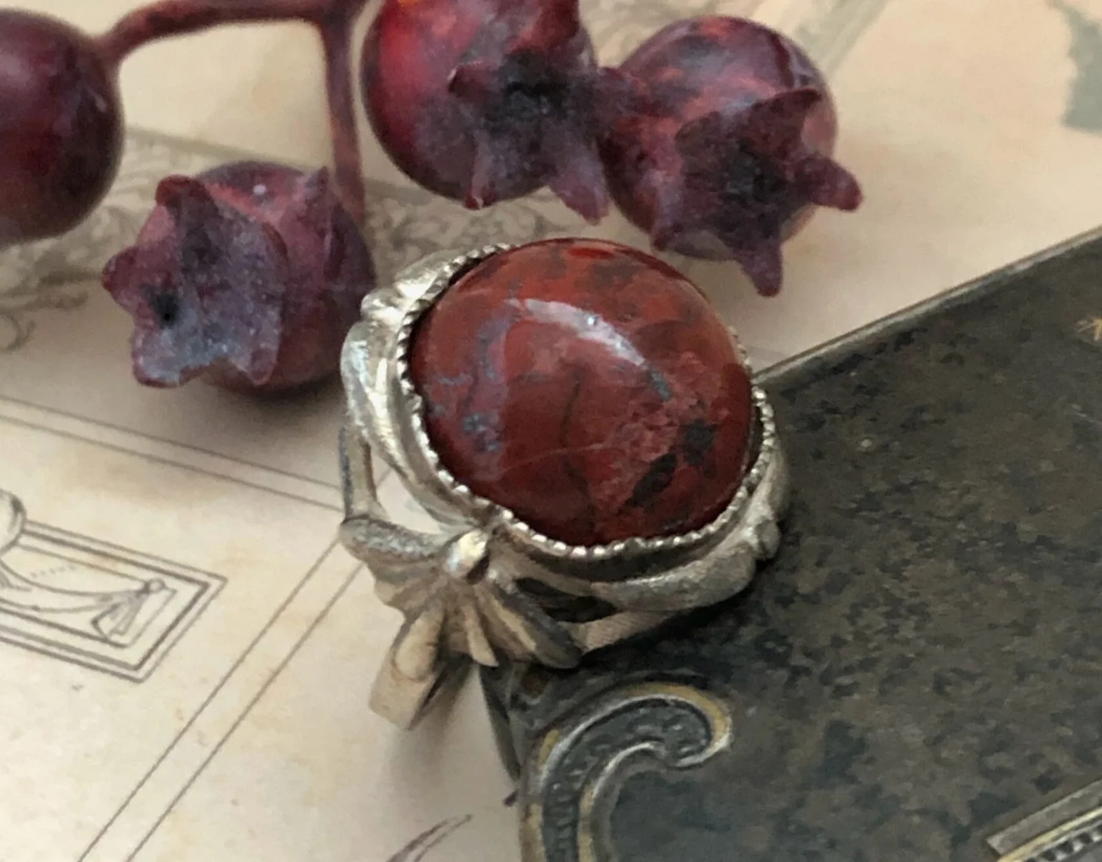Nice Estate Jewelry Soviet Vintage Jasper Ring Sterling Silver 925 USSR Size 7