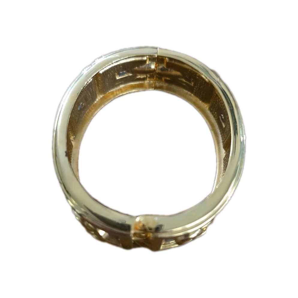 Vtg Gold Toned Hinged Mid Century Bangle Bracelet W/twin Ring Design. See Pics