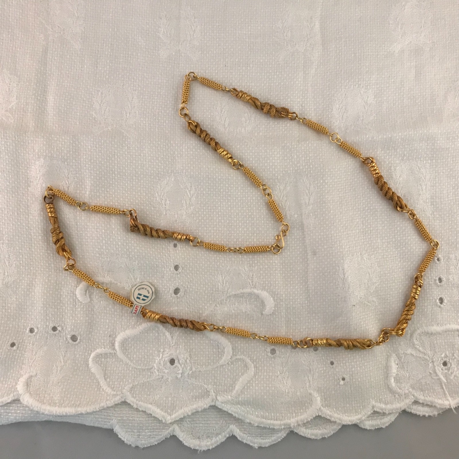1970’s Handmade Greek Gold Plated Wire Wrapped Necklace NOS