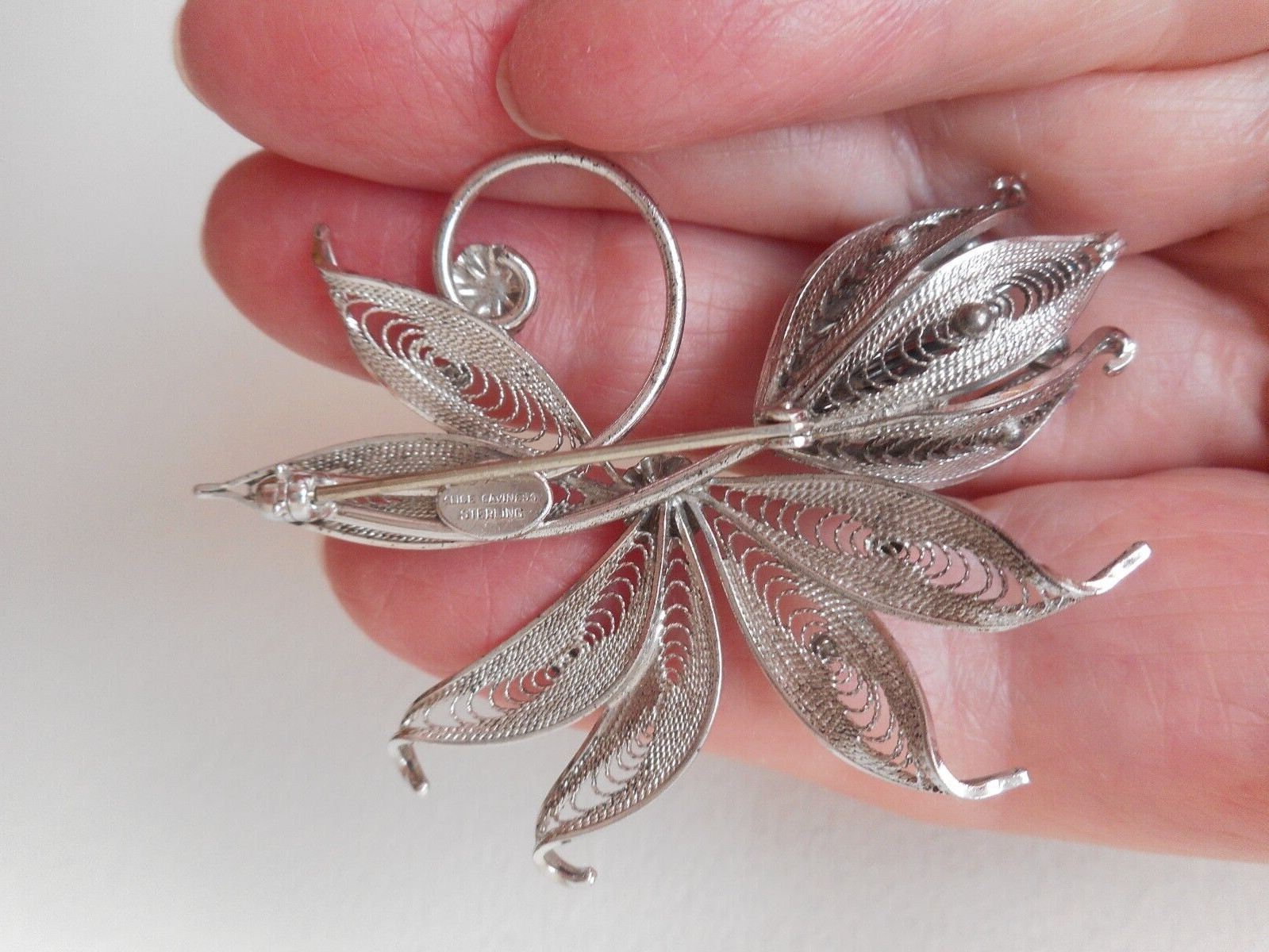 Alice Caviness Sterling Silver Filigree Flower Brooch Pin Approximately 2″