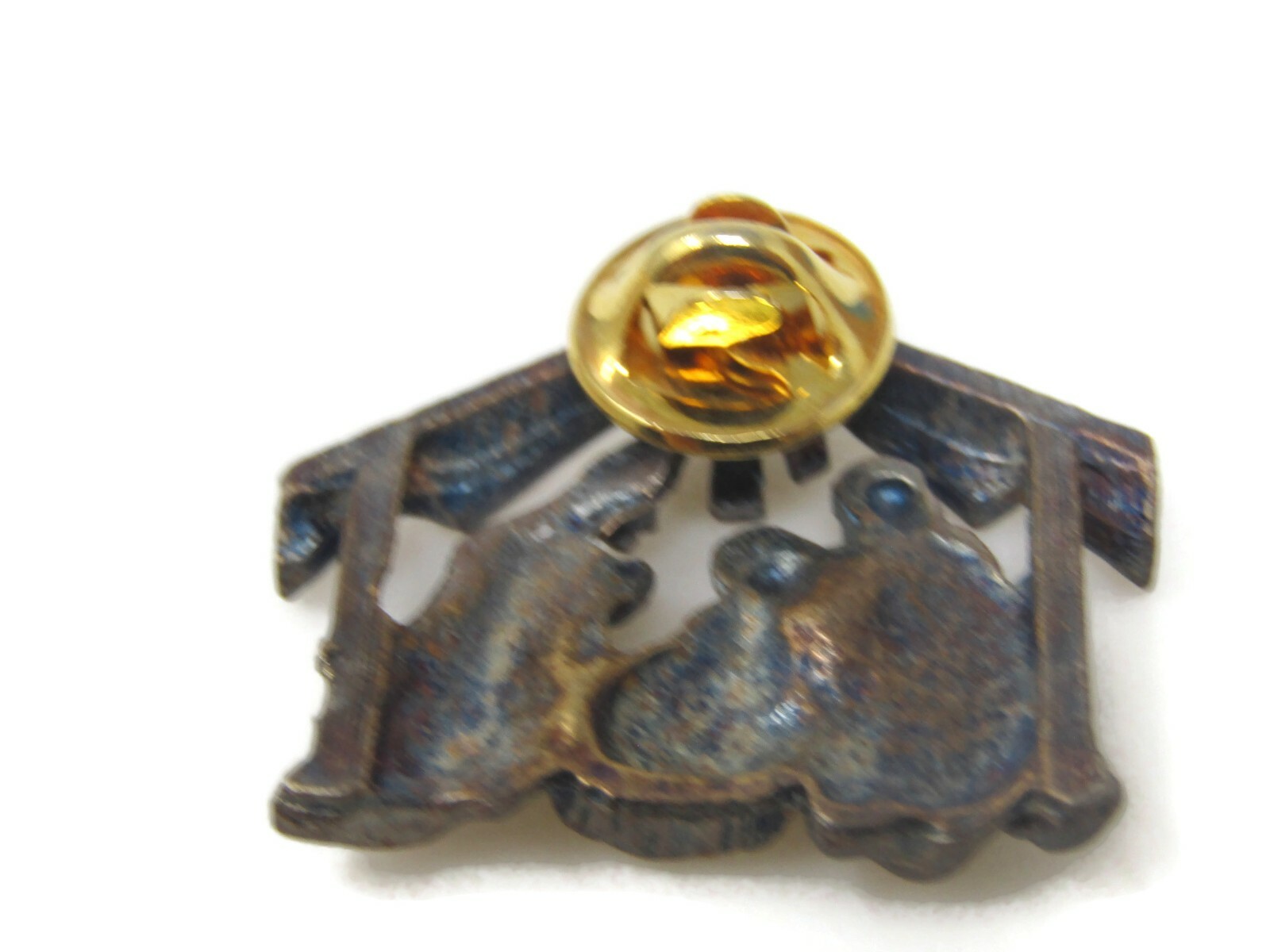 Vintage Nativity Scene Pin Brooch Christmas Jesus Mary Joseph Pewter Tone Star
