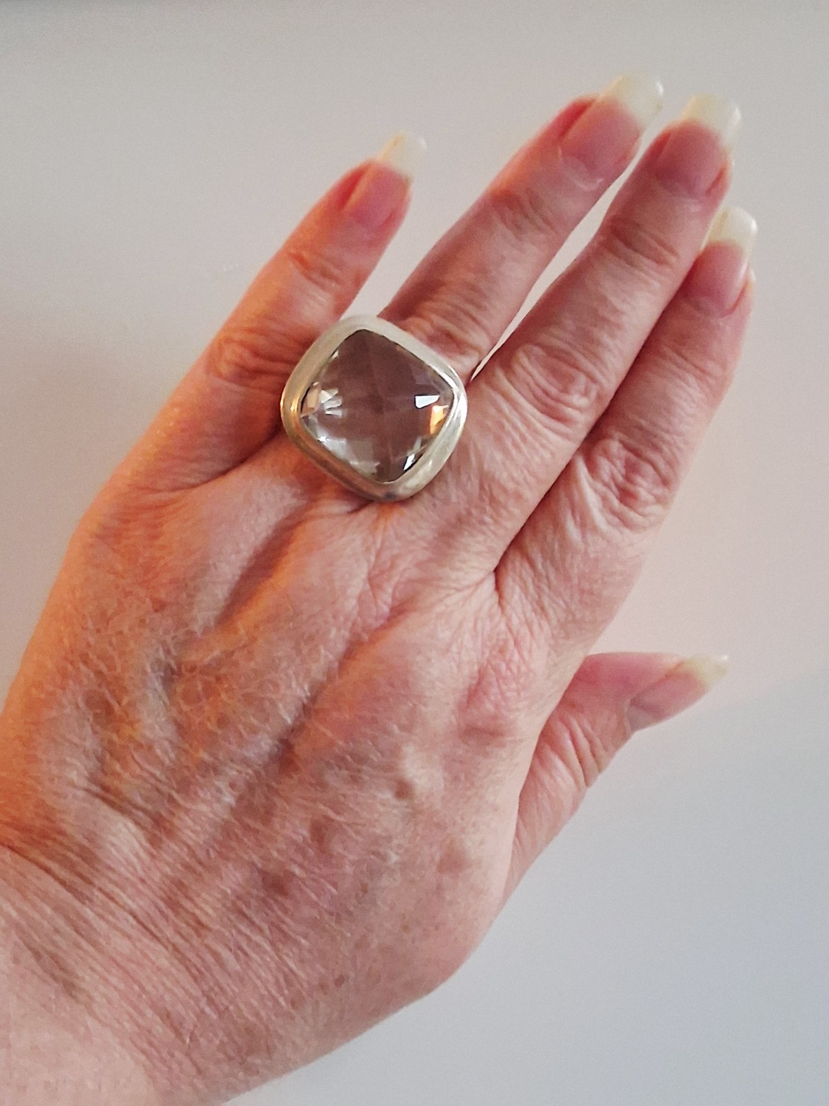 Huge Vintage Rock Crystal Clear Quartz Statement Ring Size 7.5 Sterling Silver