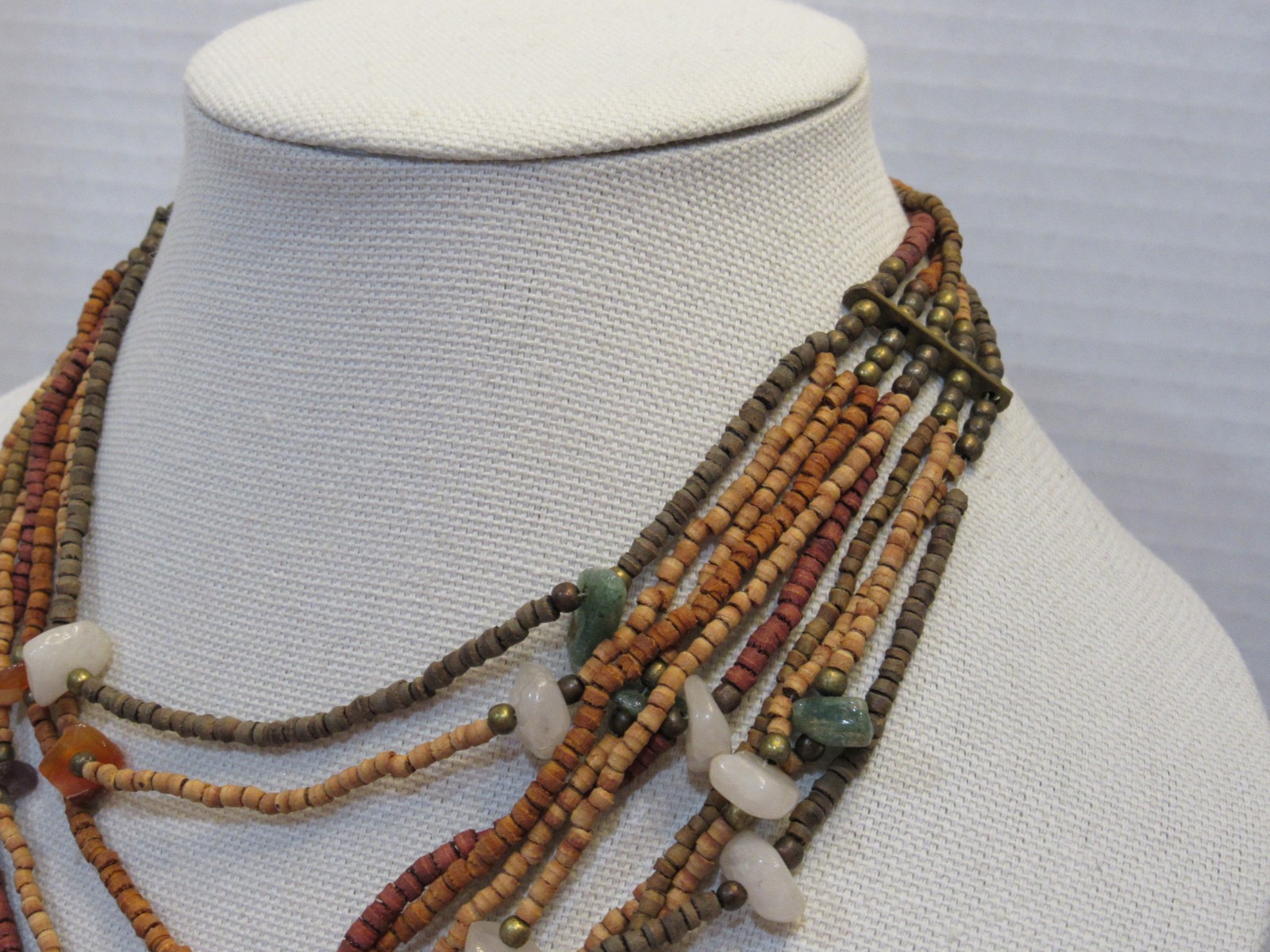 Vintage Multistrand Earthy Bead Necklace Natural Stone Hippie Boho Garden Fairy