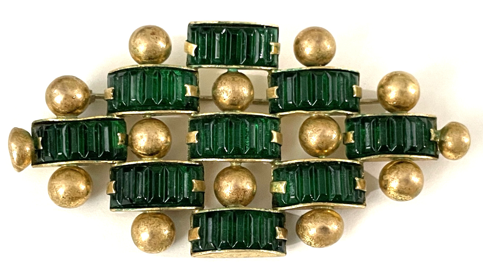 VINTAGE ART DECO EMERALD GREEN GLASS CRYSTAL RHINESTONE BUTTERFLY BROOCH