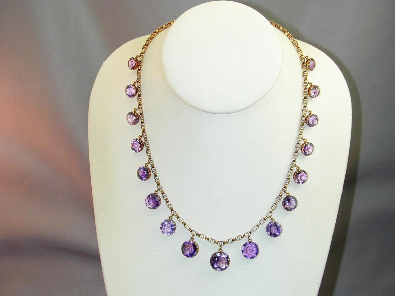 Antique 18k Gold 17 Round Graduated Amethyst Riviere Necklace STUNNING