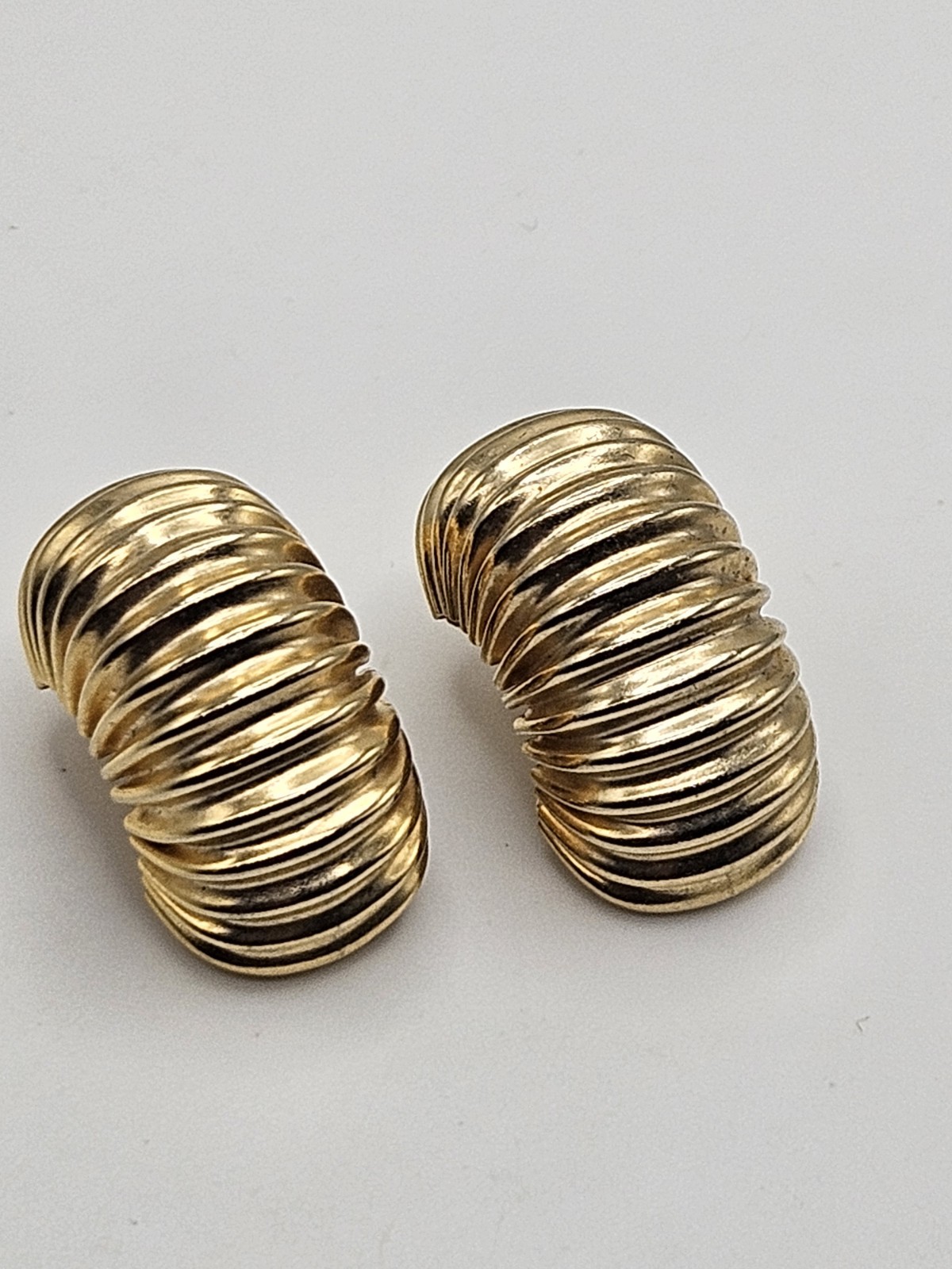 Vintage Gay Boyer Gold Tone Ribbed Dome Clip On Earrings Signed