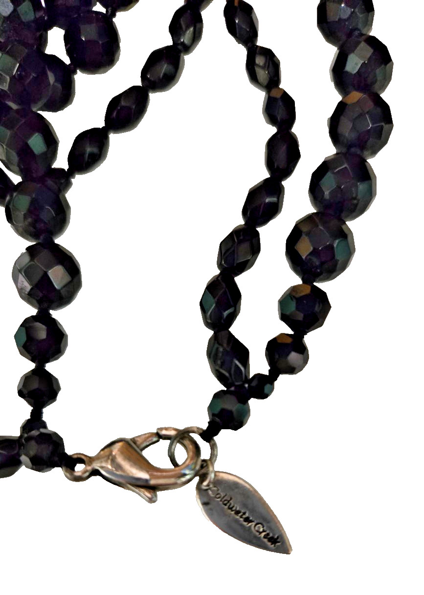 Coldwater Creek Black Flapper Necklace Glass Bead Rope Opera Lariat Sautoir VTG