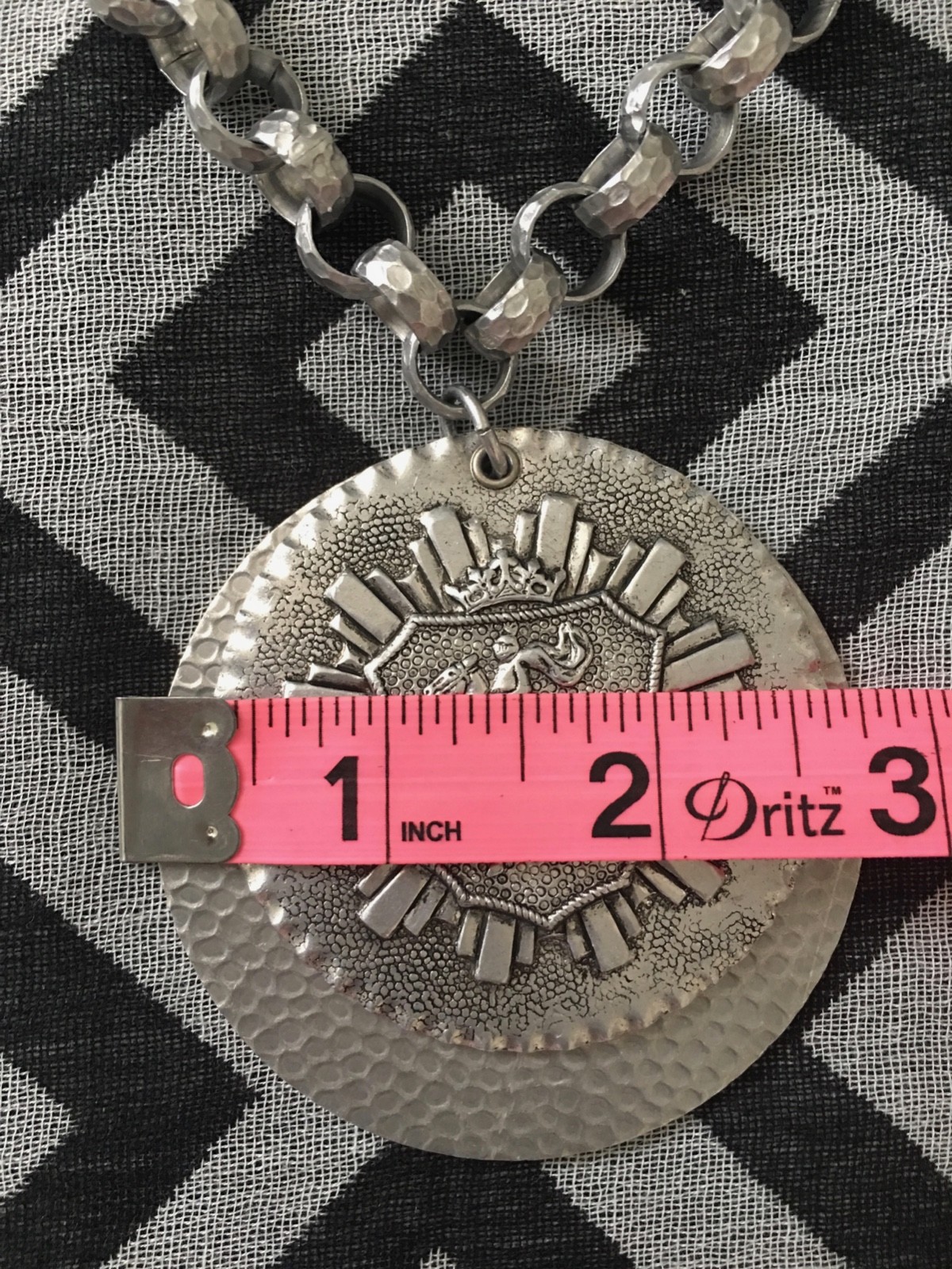 Vintage Aluminum Crest Pendant Necklace