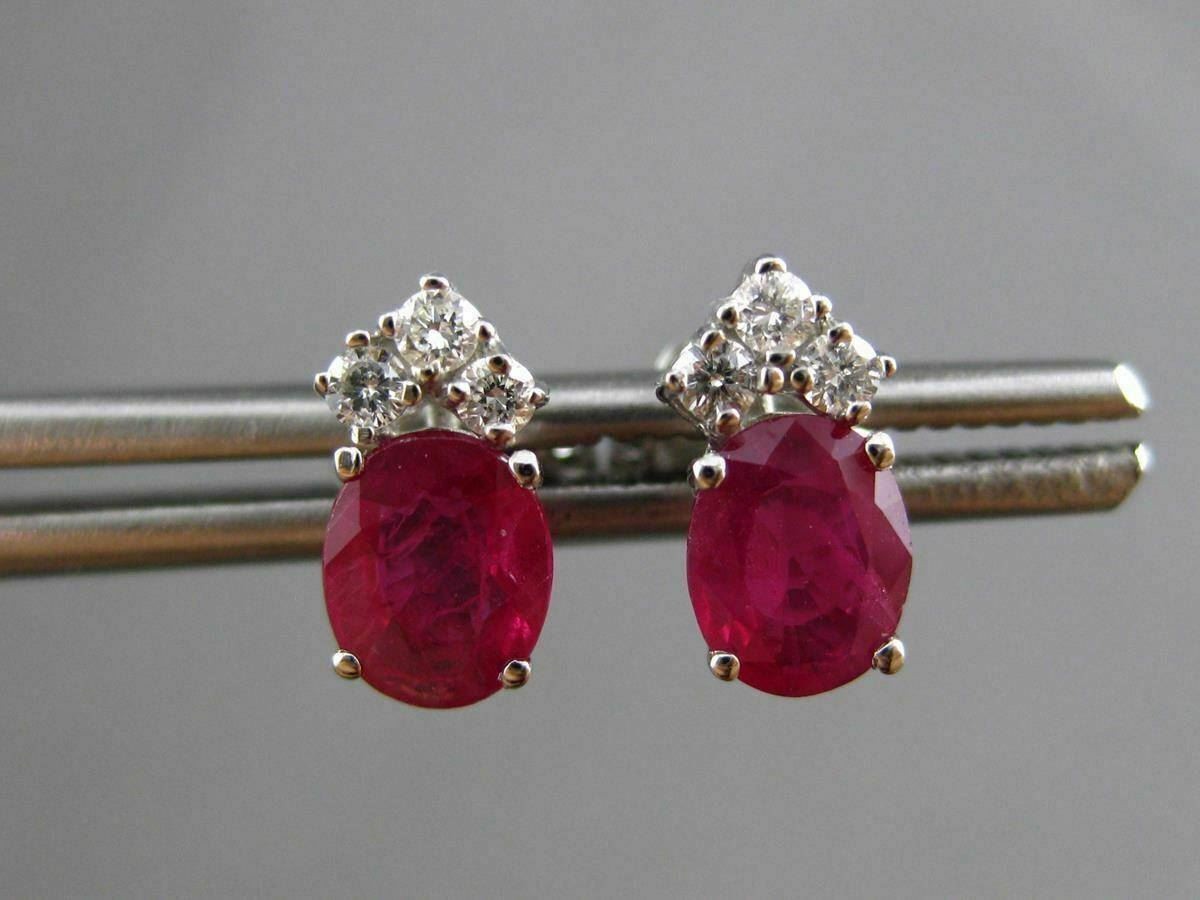 ANTIQUE 1.20CT DIAMOND & RUBY 14KT WHITE GOLD 3D STUD EARRINGS F/G VS VVS #24463