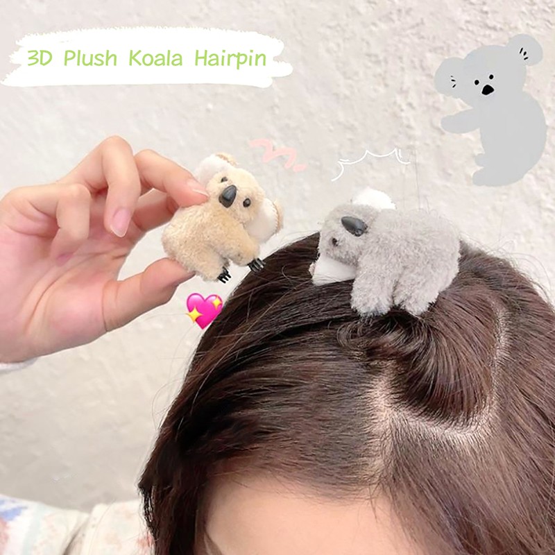 Cartoon 3D Plush Koala Hairpin Photo props Hair Clip Bag Accessories Daily Decp9