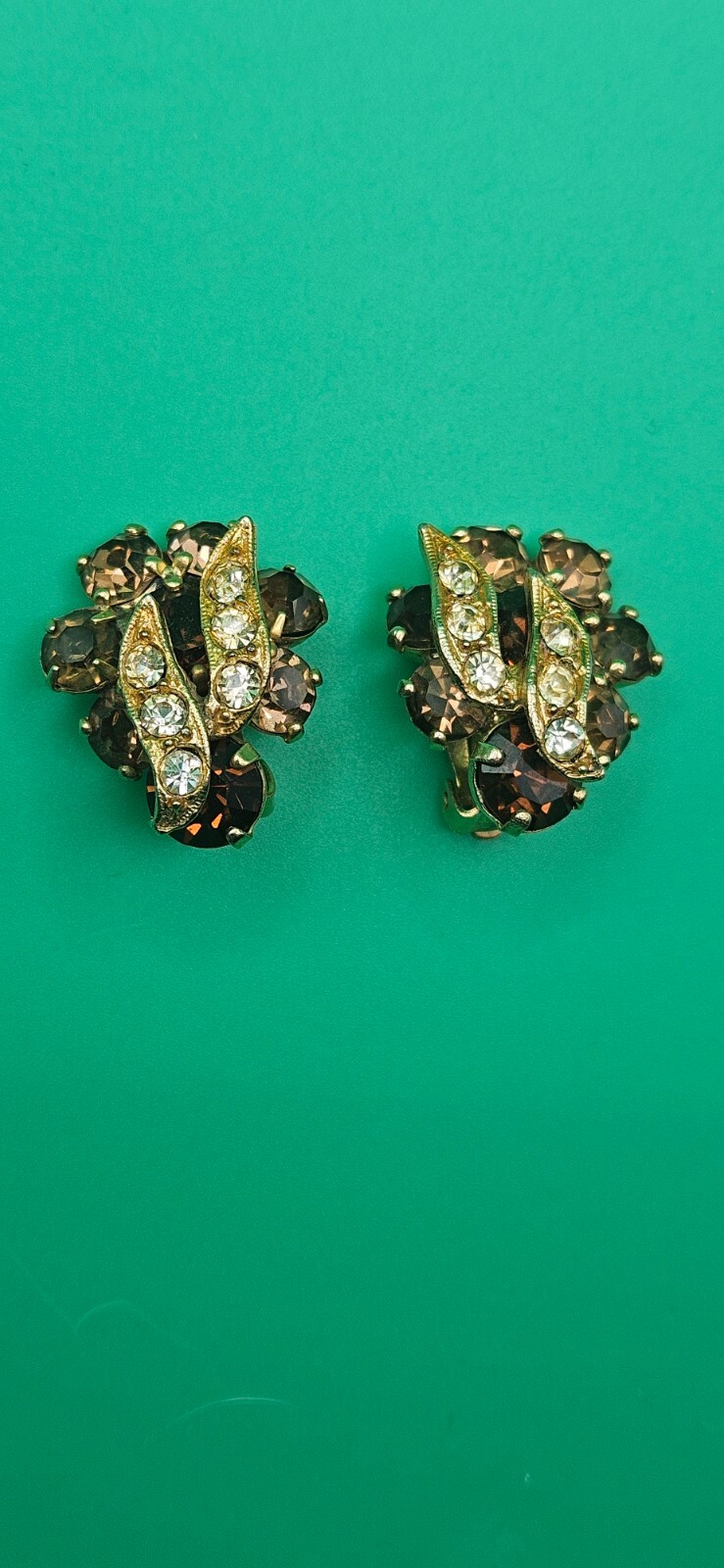 Vintage Signed WEISS Amber Topaz and Clear RHINESTONE Clip Earring