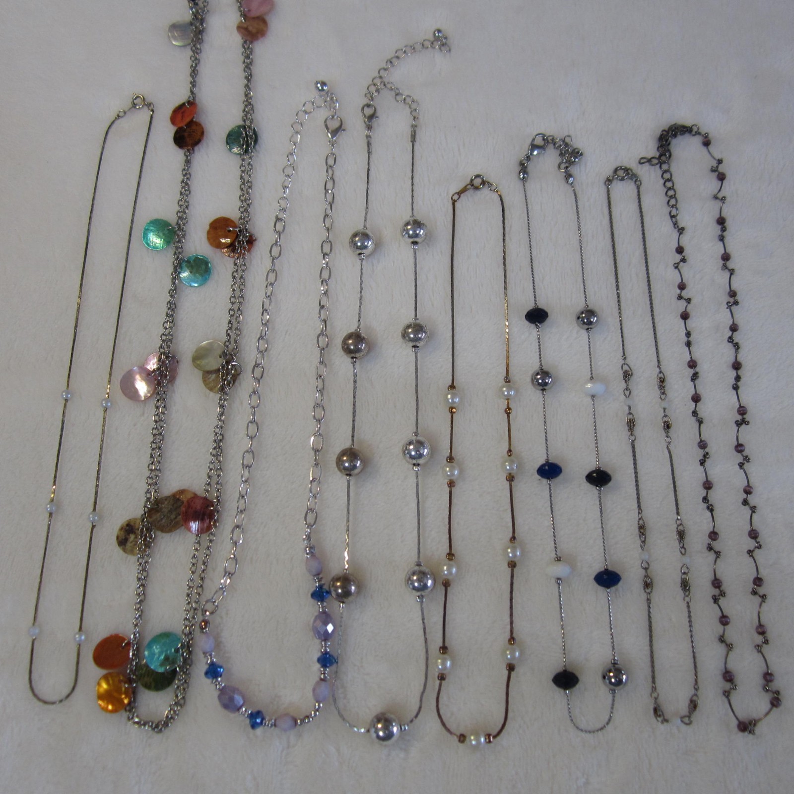 Lot of 8 Delicate Necklaces Silver/Gold Tone Crystals Shells and Beads