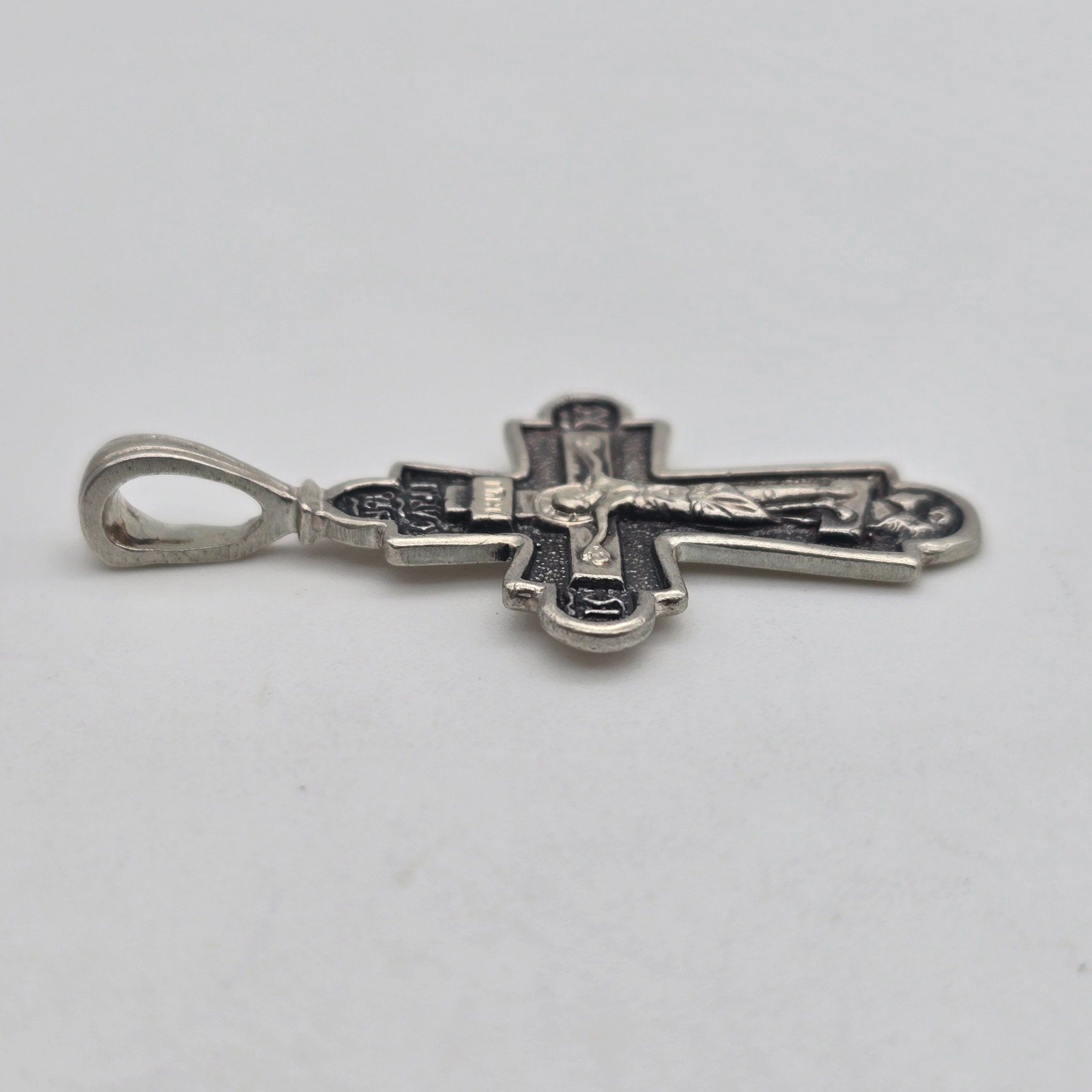 Russia Sterling Silver Save & Protect Crucifix Orthodox Religious Cross Pendant