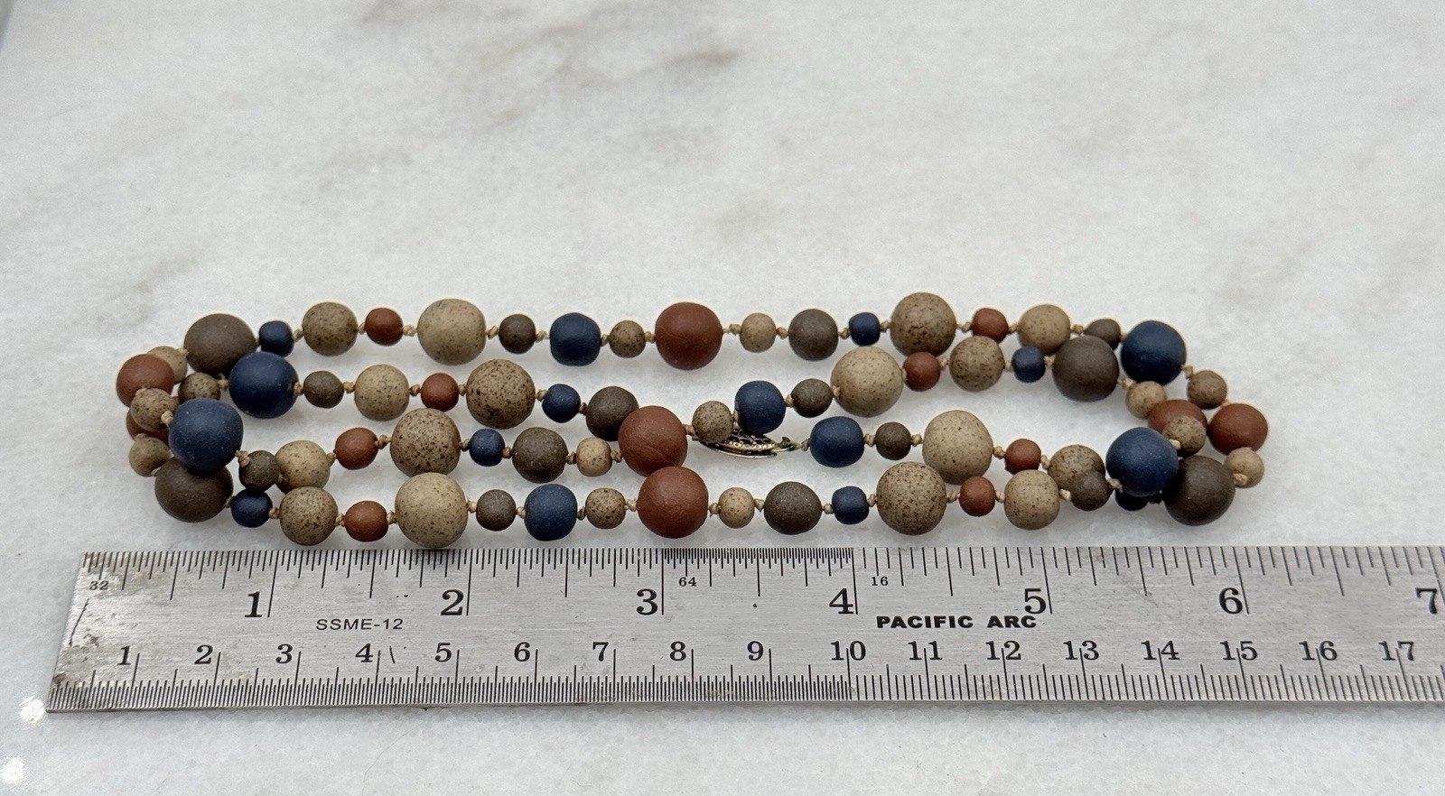Vintage Handmade Clay Bead Necklace Earthy Pastel Boho Artisan Ceramic Beads 26”