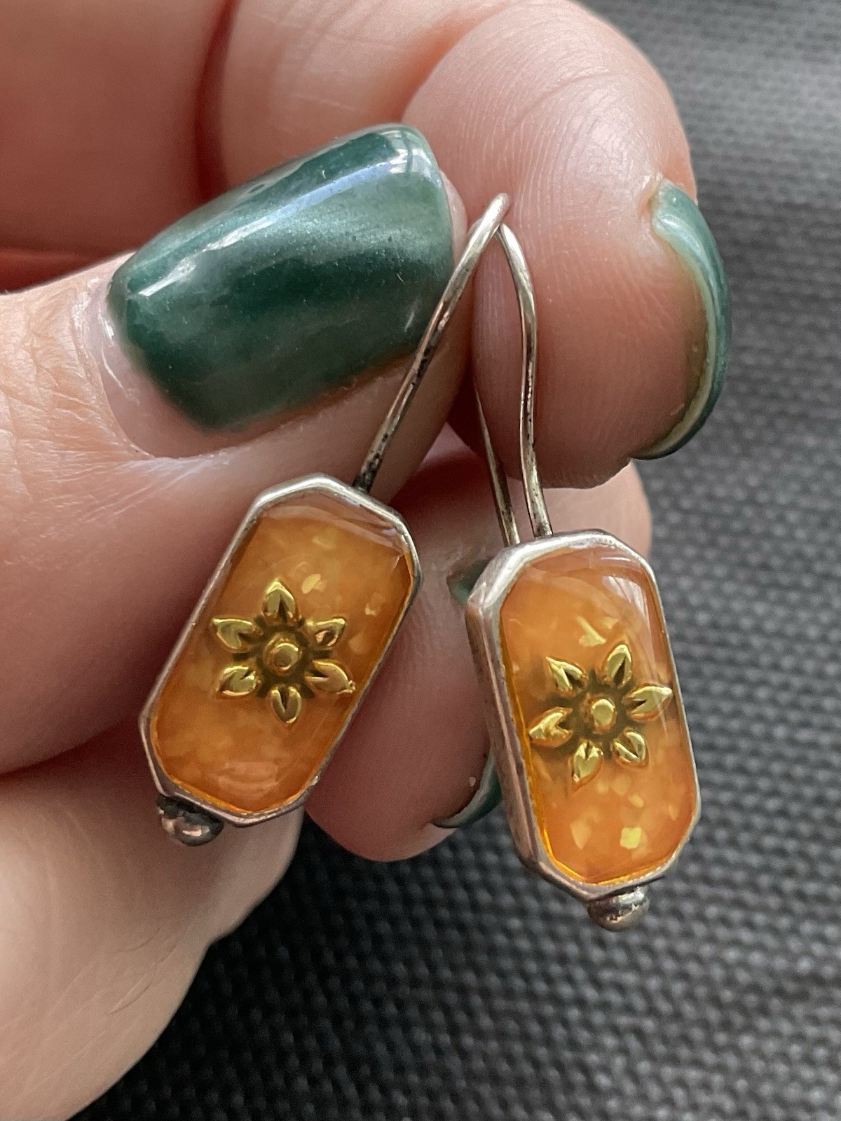 Vintage Carolyn Pollack 925 Sterling Silver Gemstone Earrings Flower Design