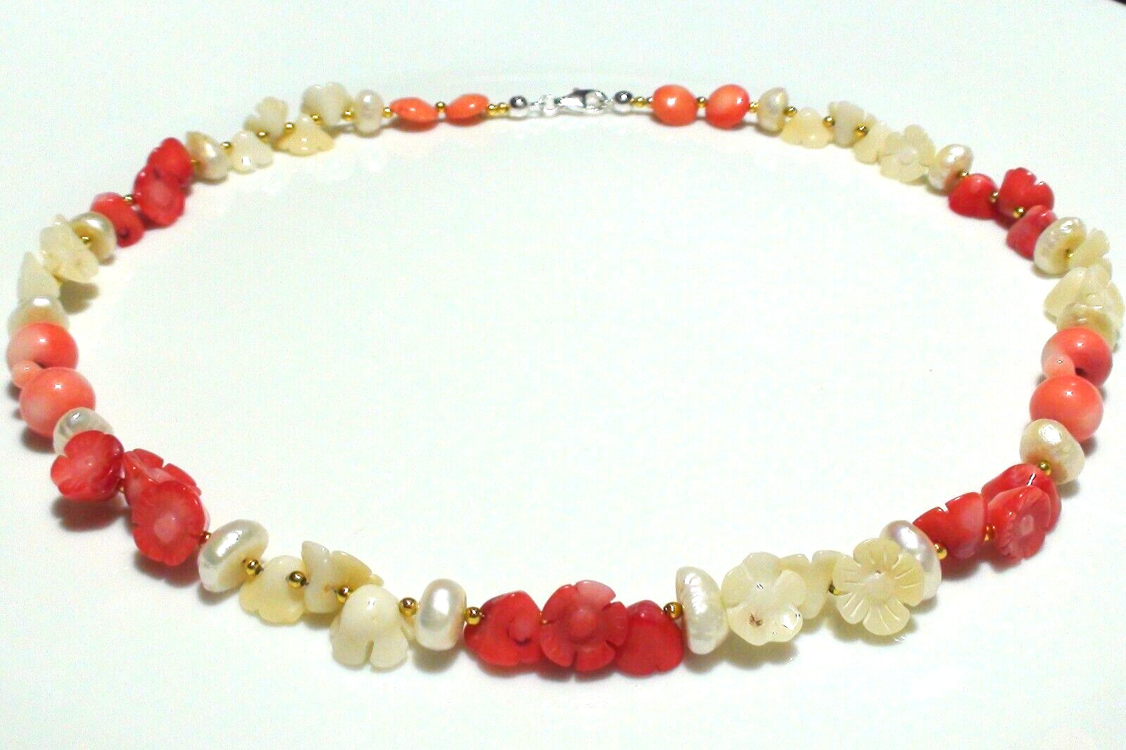 152.80ct 100% NATURAL SEA SALMON PINK,WHITE CORAL,PEARL 925 SSILVER CLASP NE-CE.