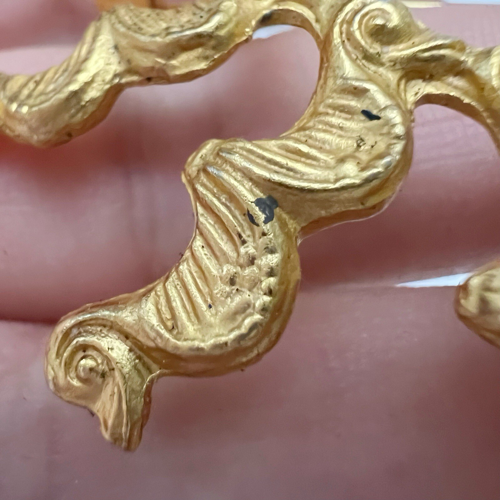 Vintage Alva Museum Replica Matte Golden Etruscan Seahorse Duck Spiral Brooch