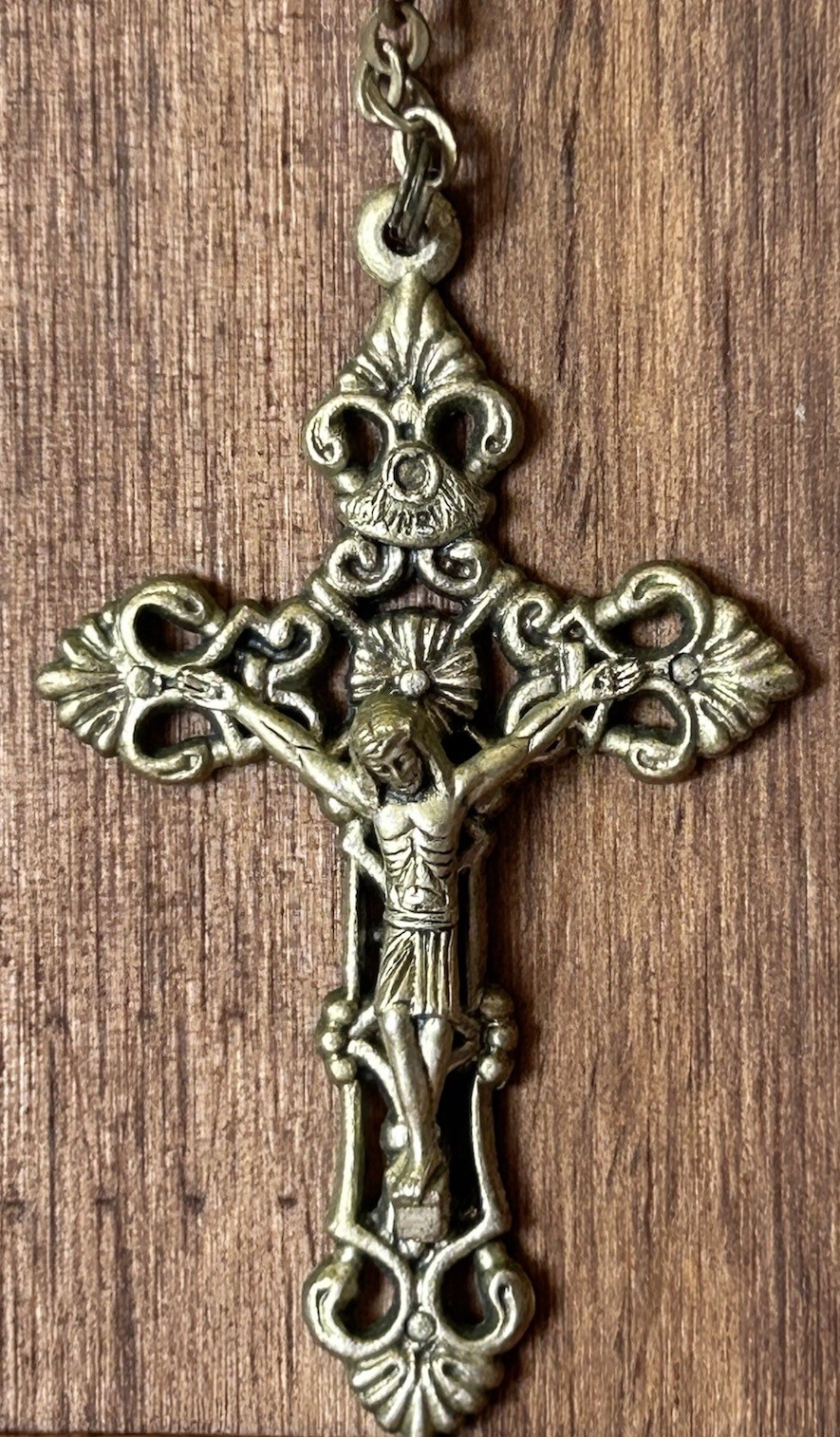 VINTAGE ROSARY BEADS CROSS CRUCIFIX INRI ITALIAN 21” LONG