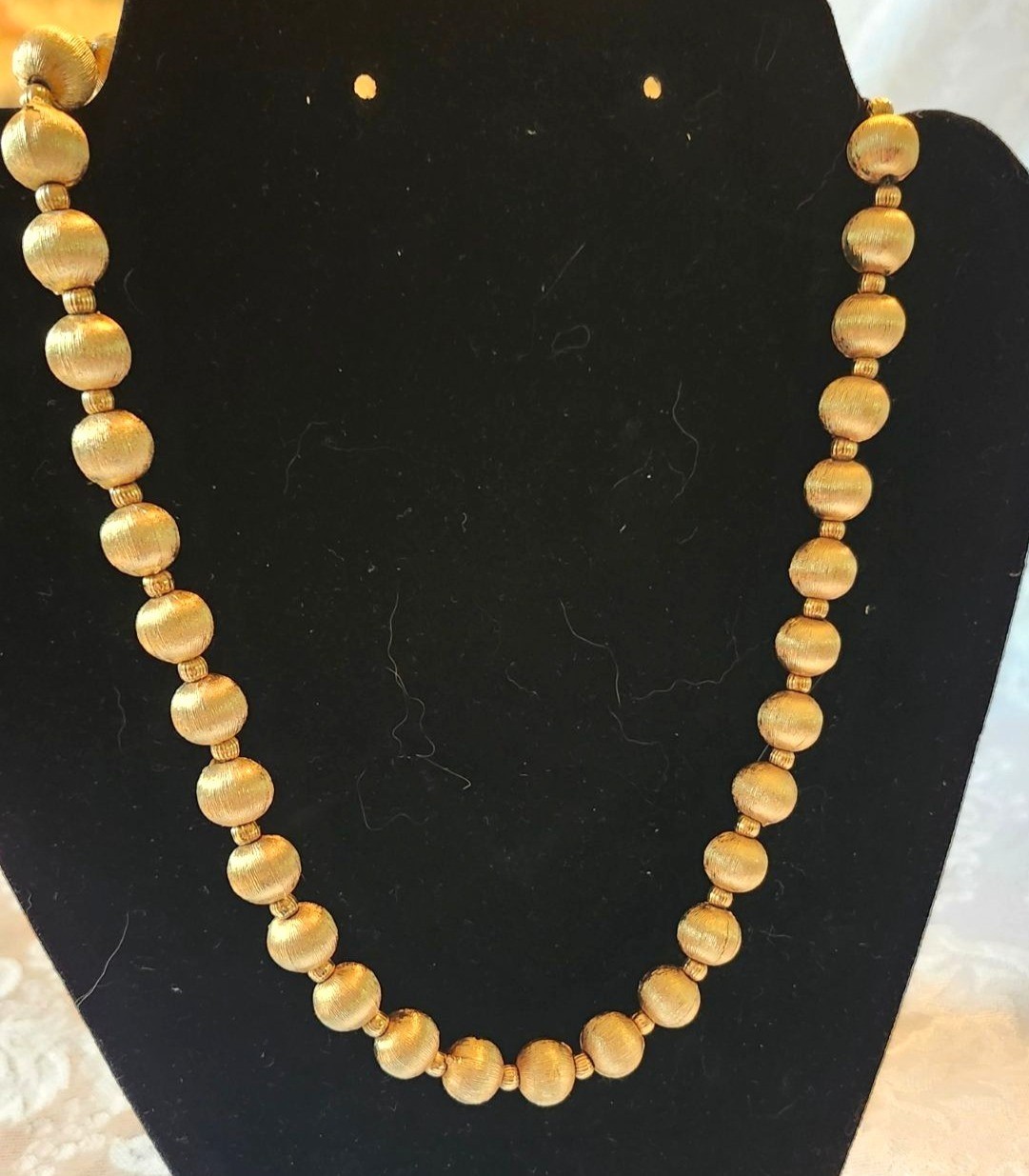 Vintage Gold Glass Bead Necklace Textured Finish Business Casual or Evening