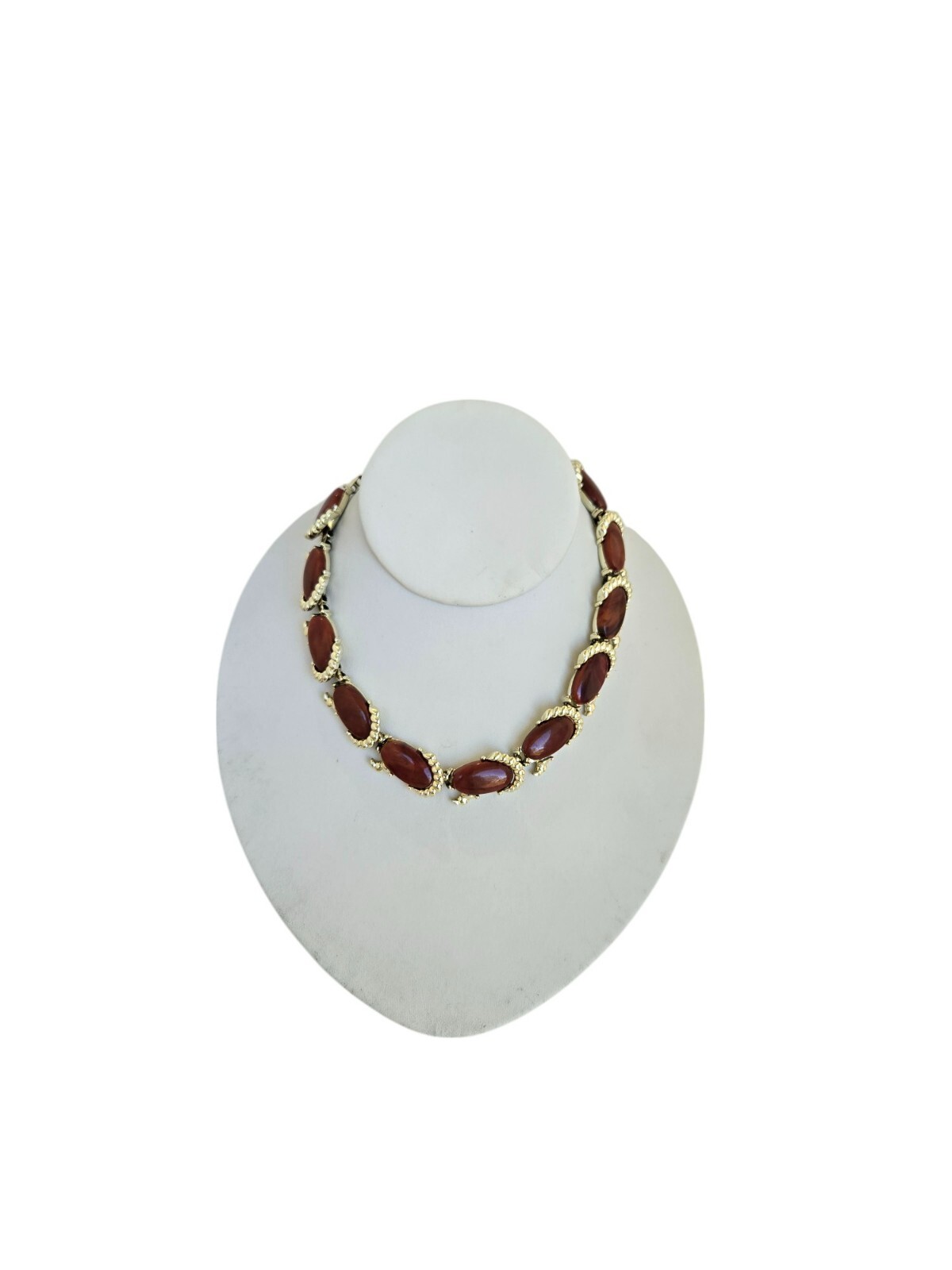 Kramer Gold Tone and Redish Brown Thermoset Plastic Choker Necklace