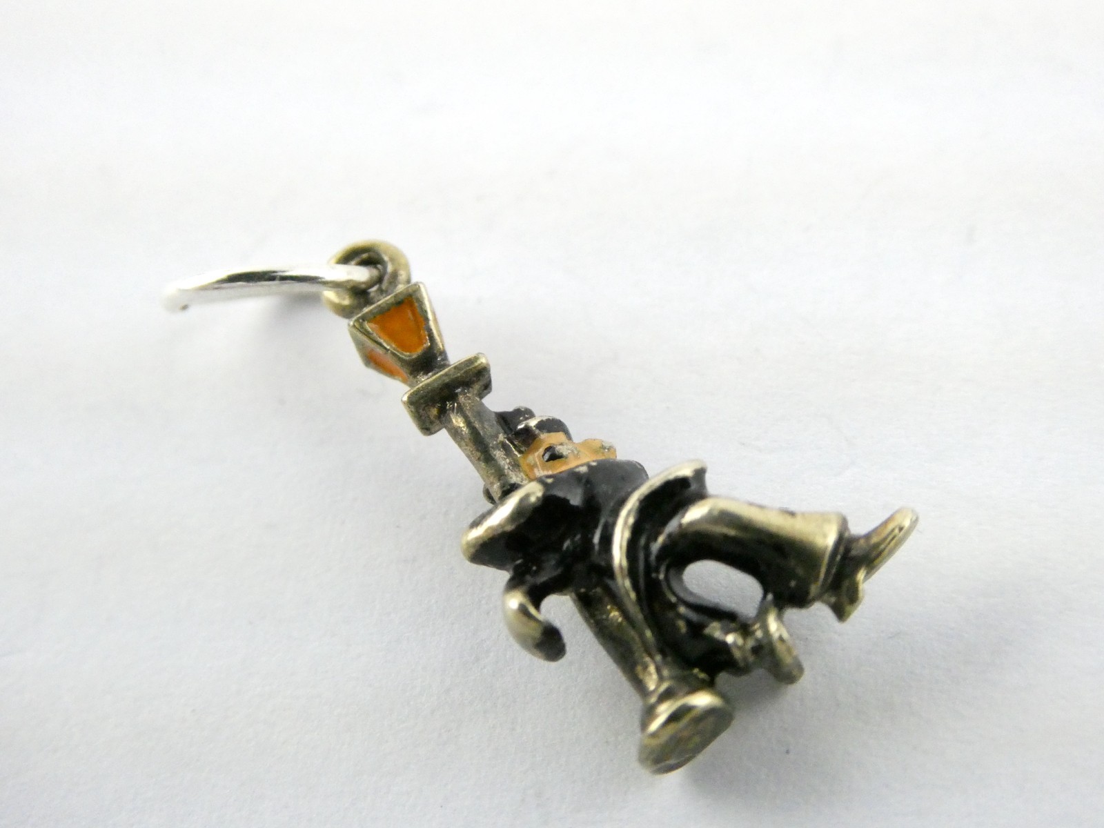 Vintage Sterling Silver Enameled Drunk Person Holding Lamp Post Charm or Pendant