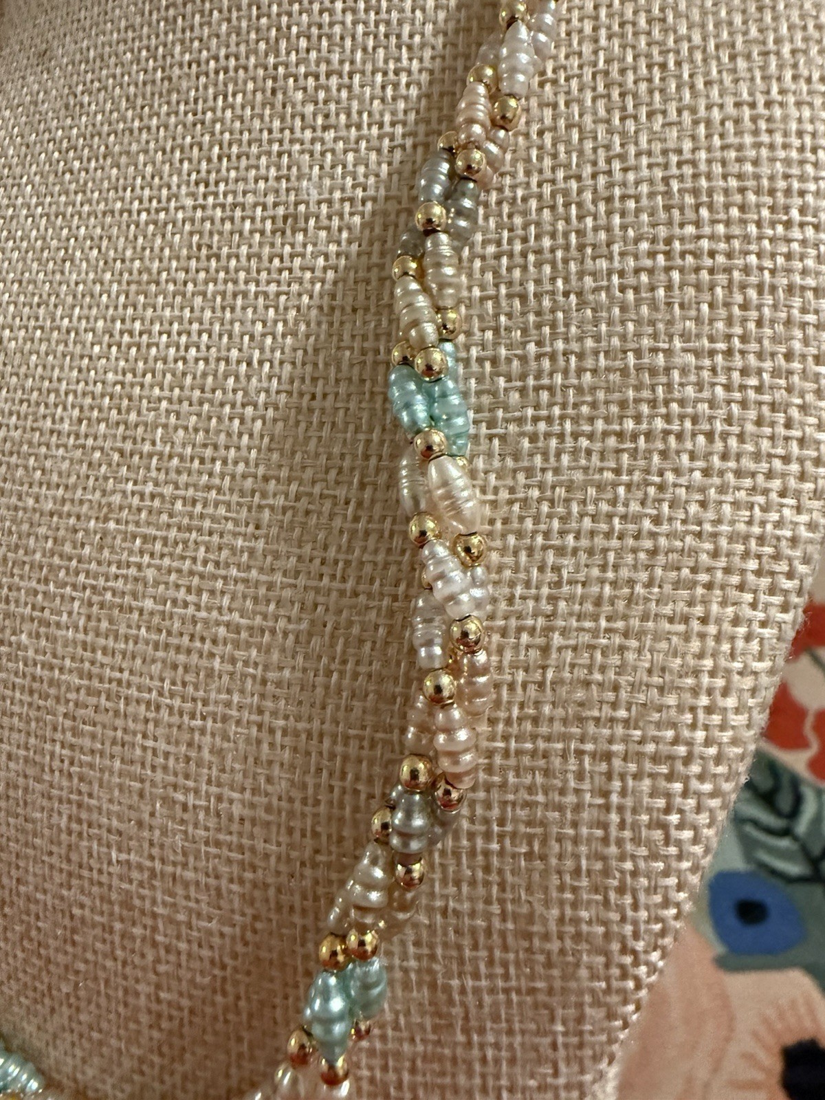 Gold Silver Stamped Vintage Beaded Necklace Lobster Claw Clasp