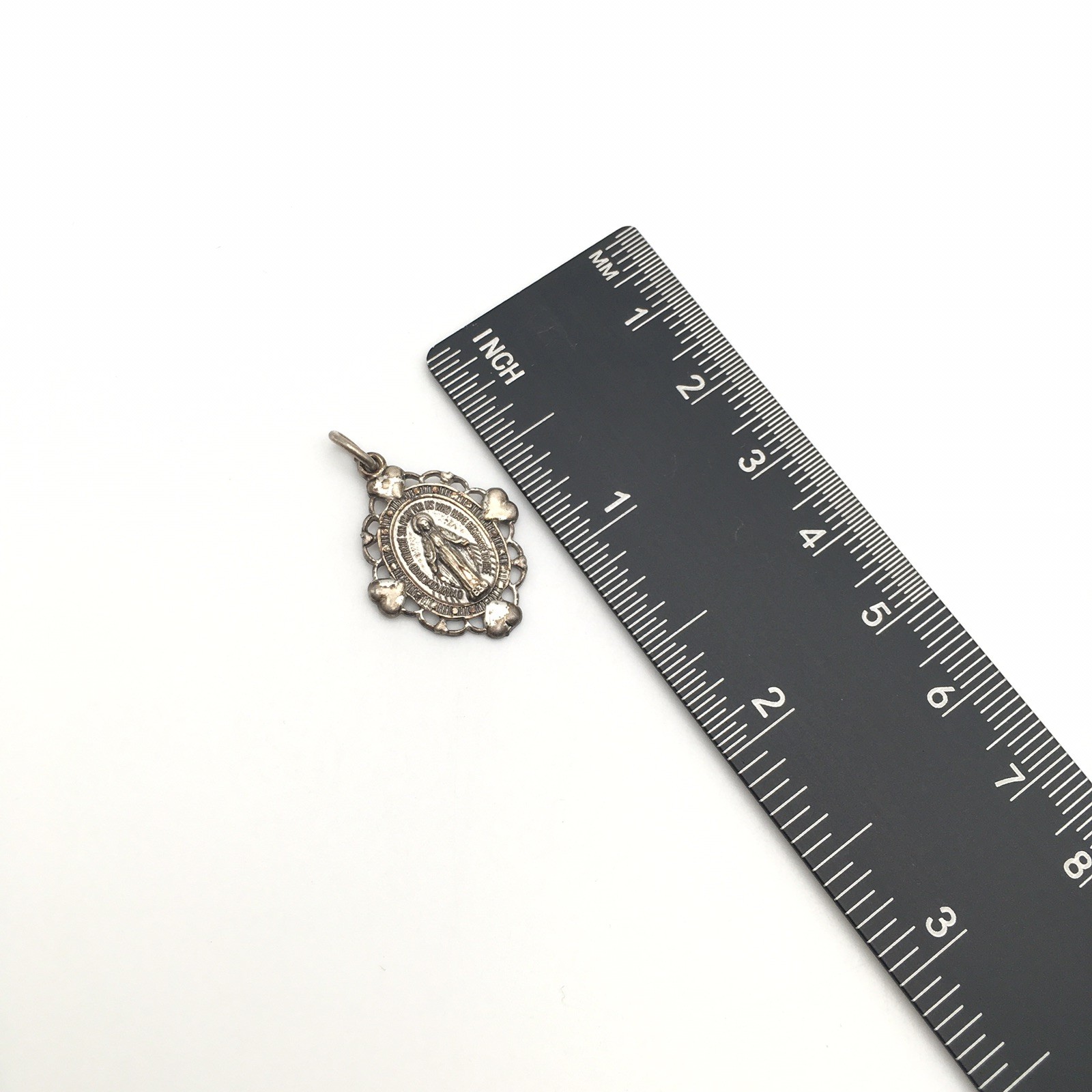 Vintage Sterling Silver CREED Miraculous Mary 1830 Charm Marked Sterling 3g #40