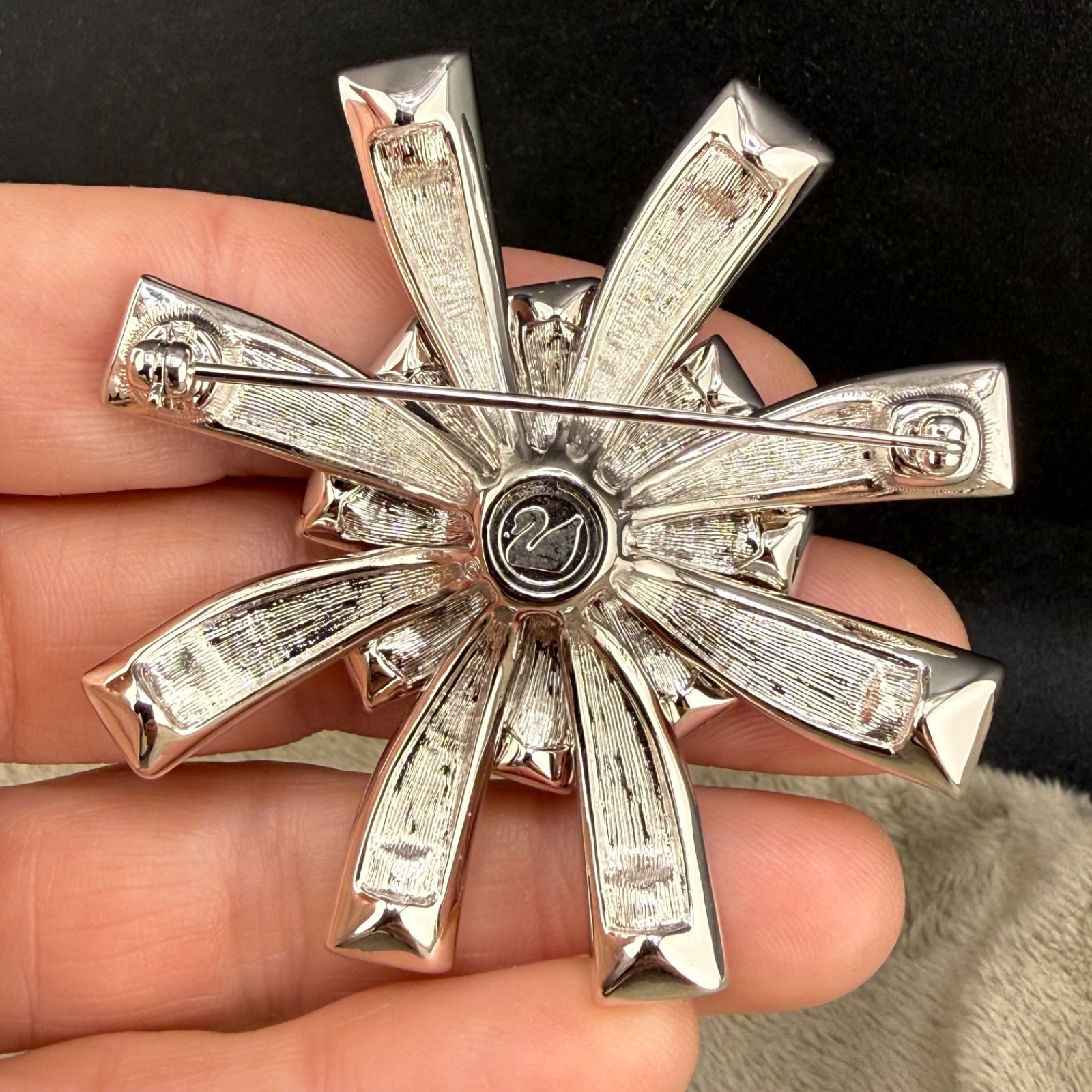 Vintage Swarovski Brooch Purple Starburst Silver Tone