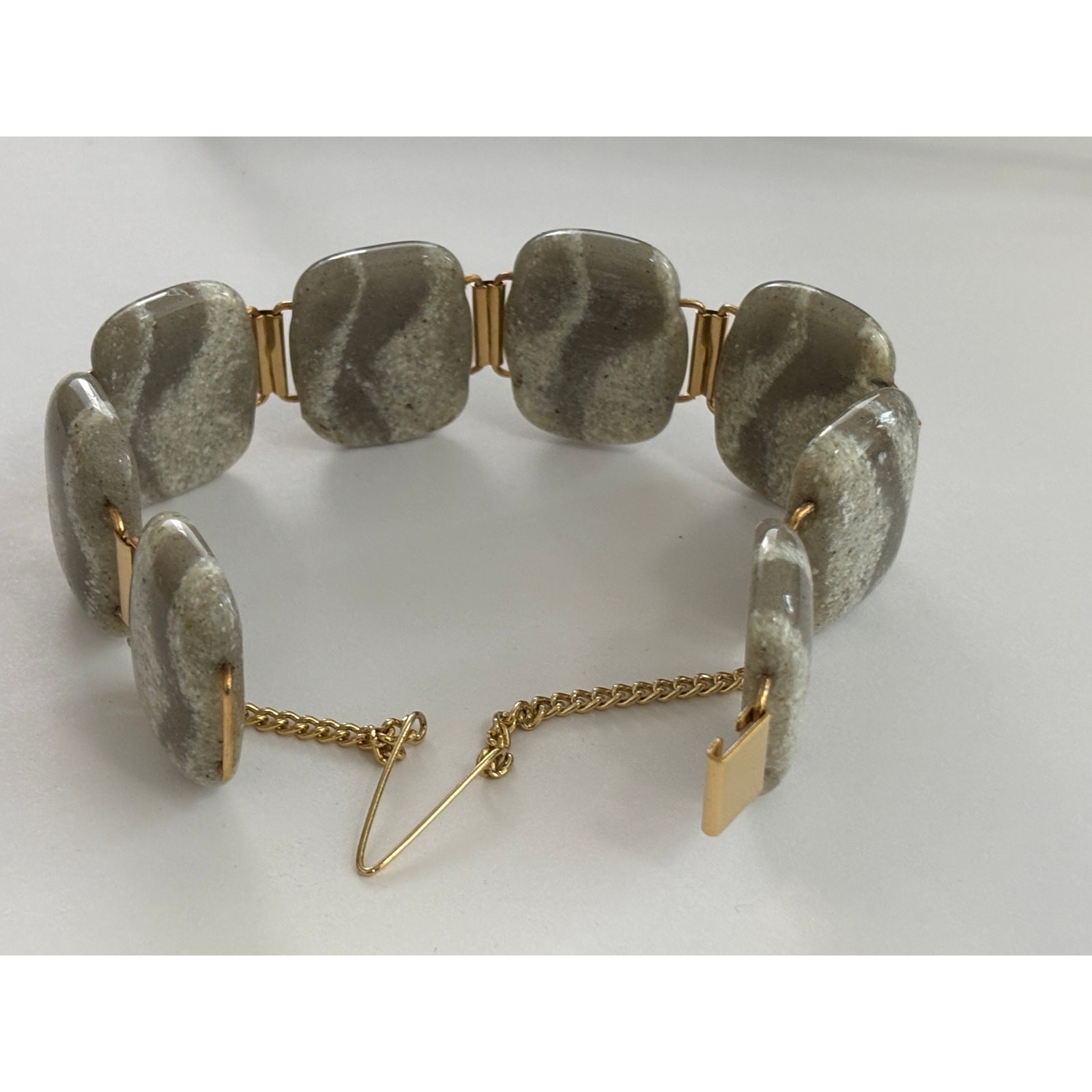 Vintage MCM Art Glass Panes Bracelet & Earrings Set Gold Tone Minimalist