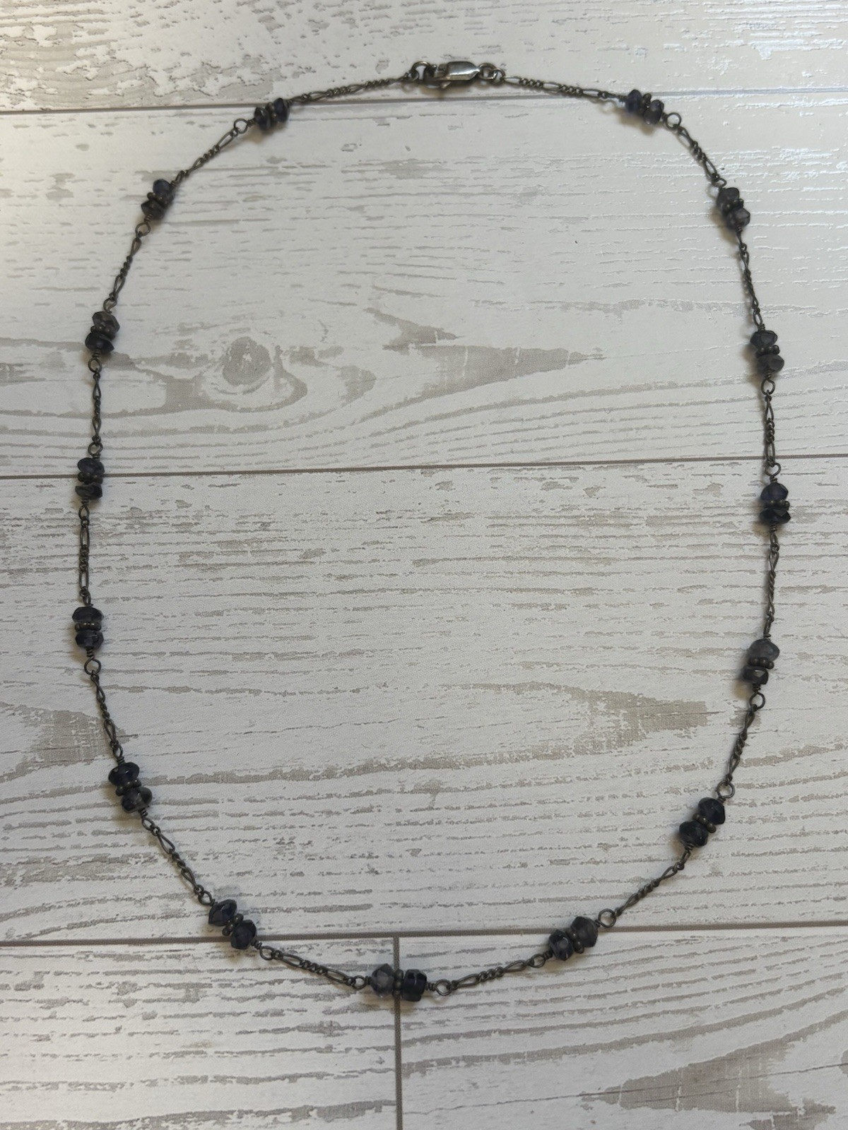 Vintage 925 Sterling Silver Necklace Faceted Iolite Amethyst Style Beads 16”