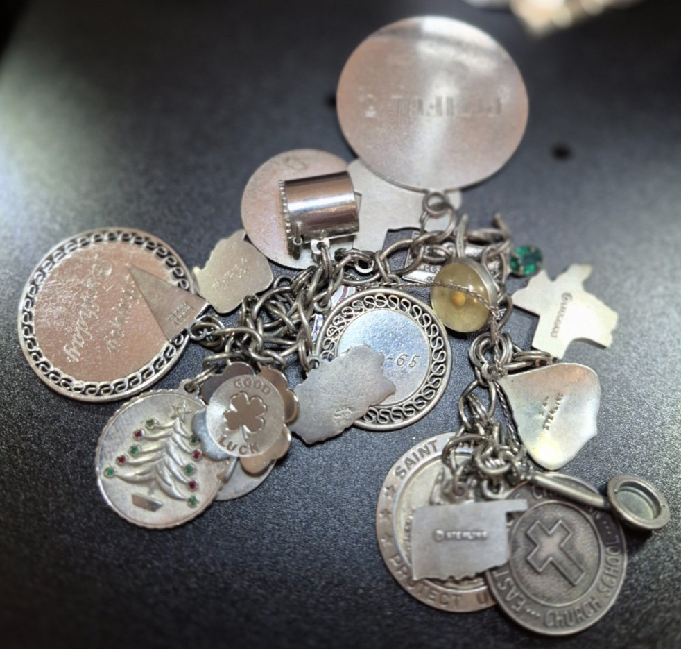 Vintage Sterling Silver LOVE Charm Bracelet w/ 23 RARE Charms 7–Dates 40’s-60’s