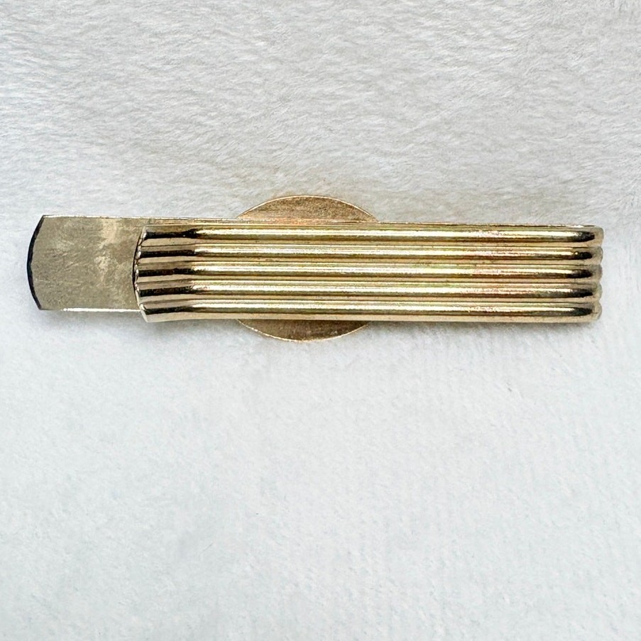 Mid‑Century Gold‑Tone Tie Clip with Red Molded Glass Cabochon, 1950s–60s
