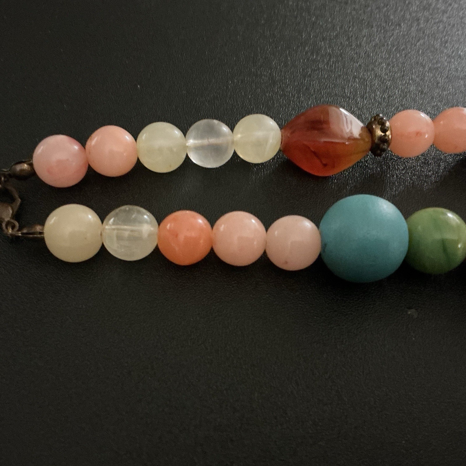 Vtg Necklace 28” Mixed Media Eclectic Beads Glass,Lucite,marble 80s Bohemian