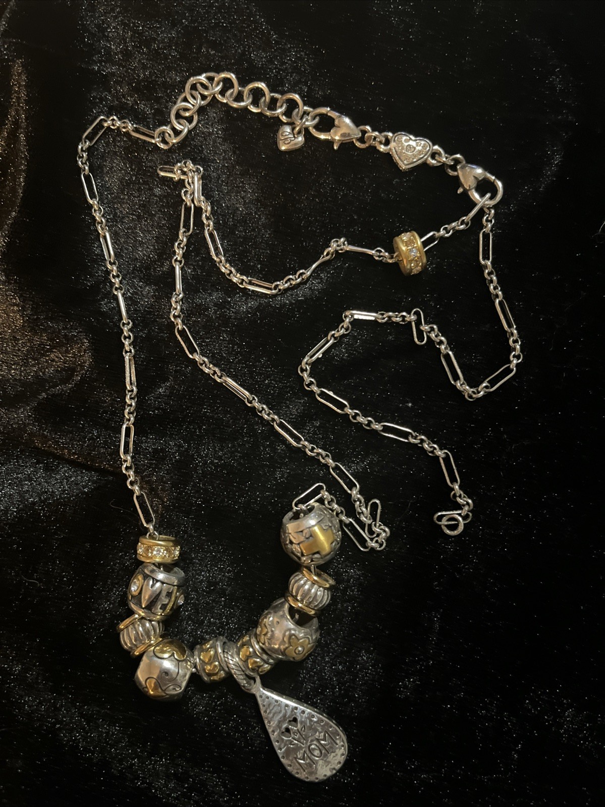Vintage Brighton Silver Tone Necklace With Mom Pendant And Beads