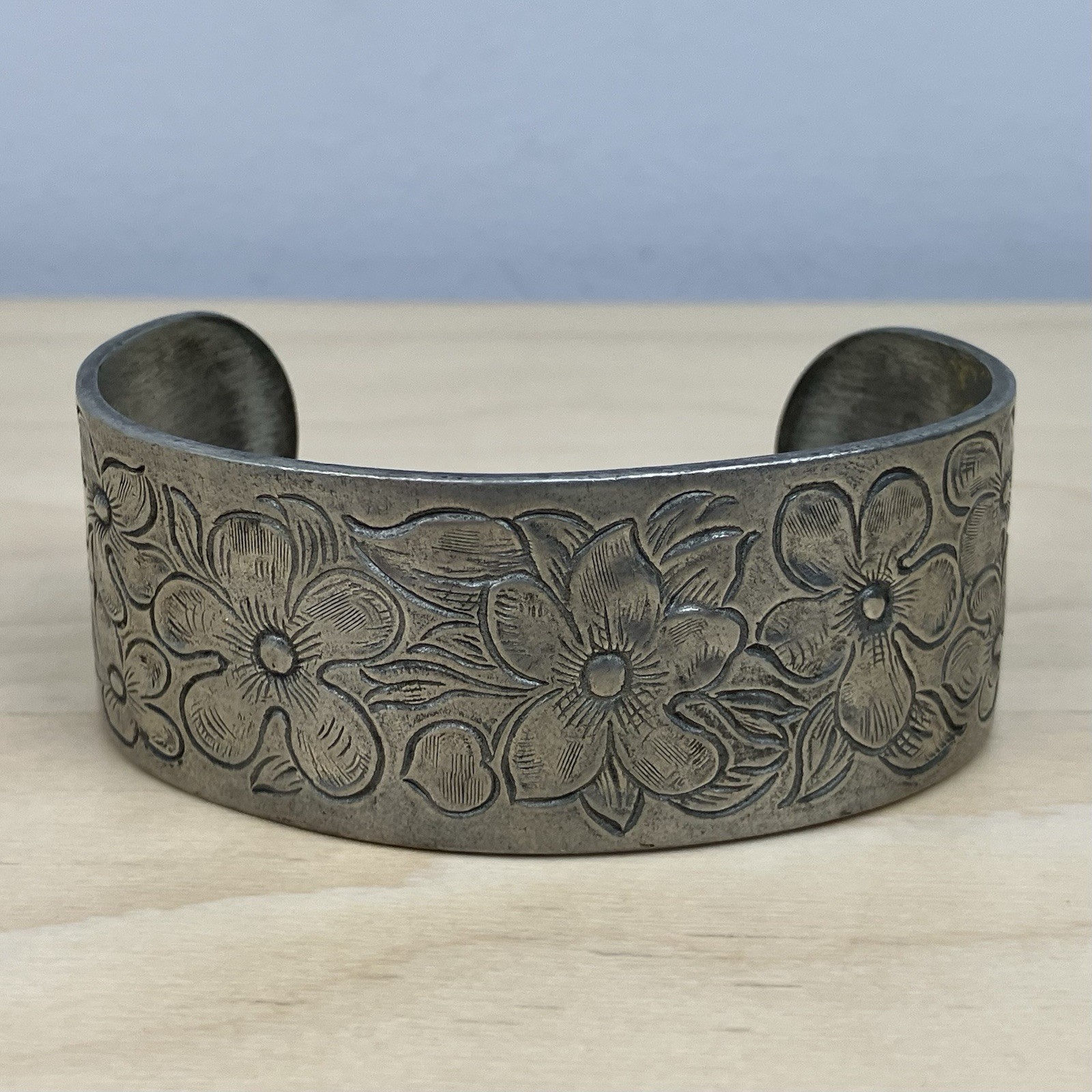 Salisbury Pewter Etched Cuff Bracelet Flowers February