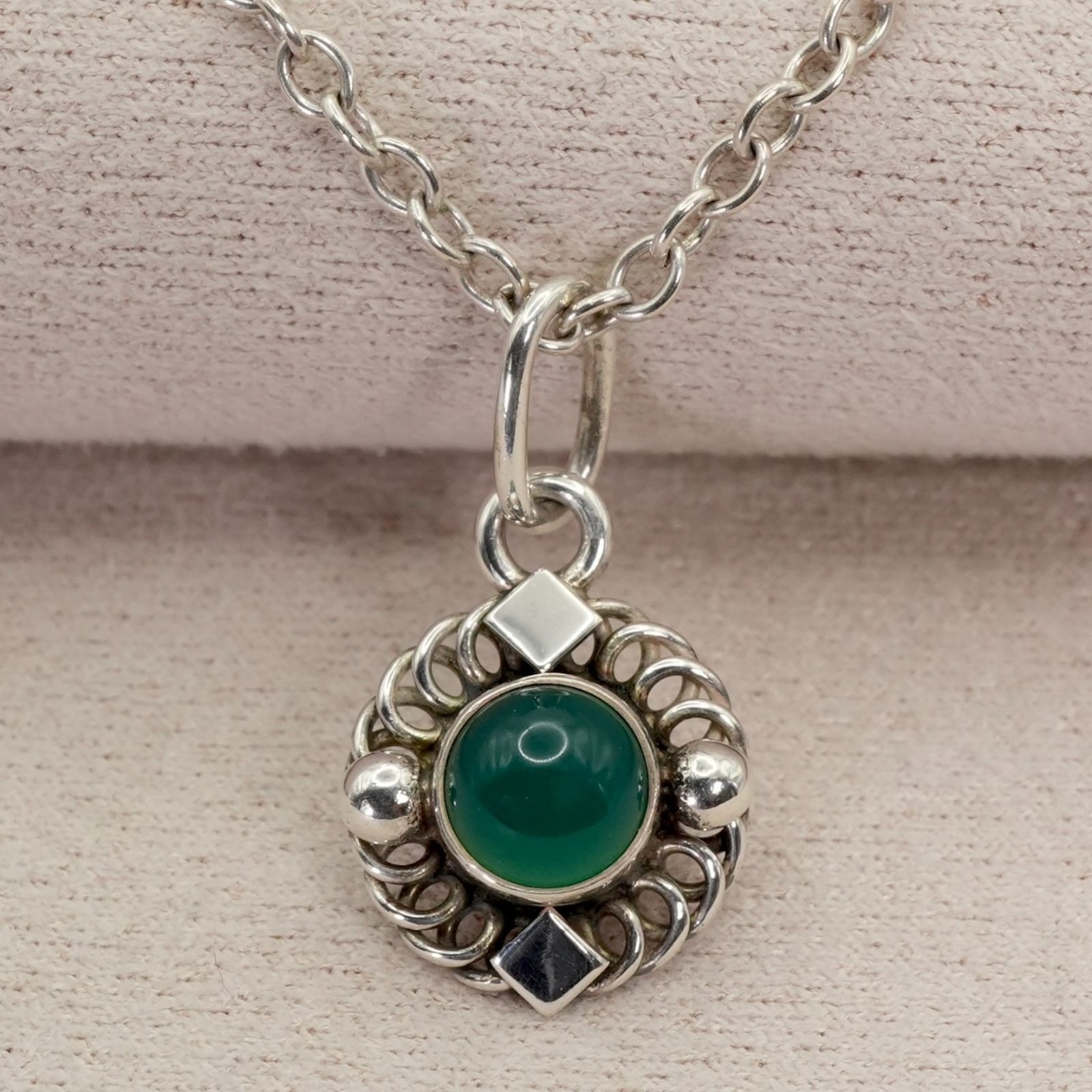 Georg Jensen No.38 Necklace Silver 925 Green Chalcedony Pendant Vintage Denmark