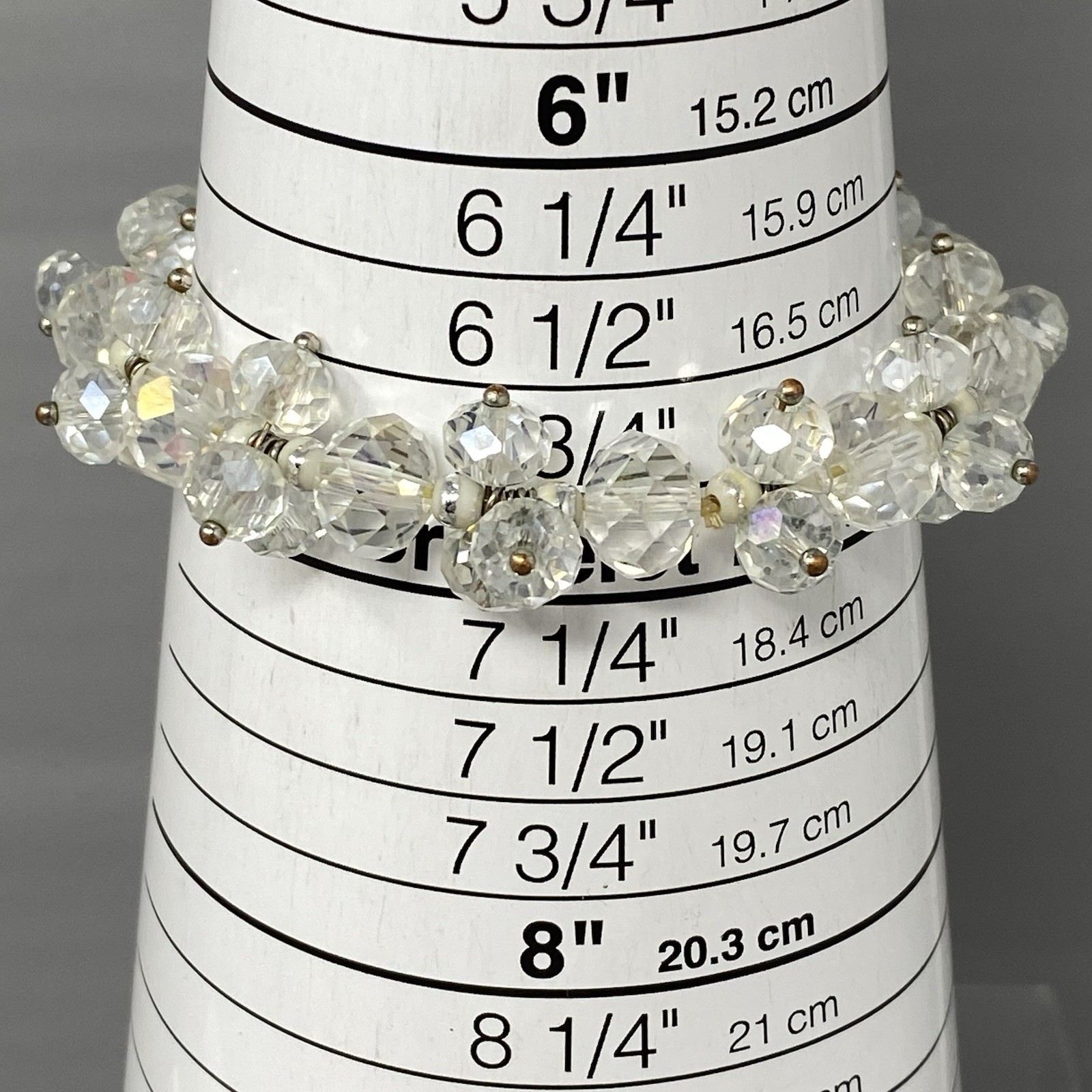 VTG Clear Glass Bead Cluster Bracelet Stretch Fire Polished AB Coated Retro 6.75