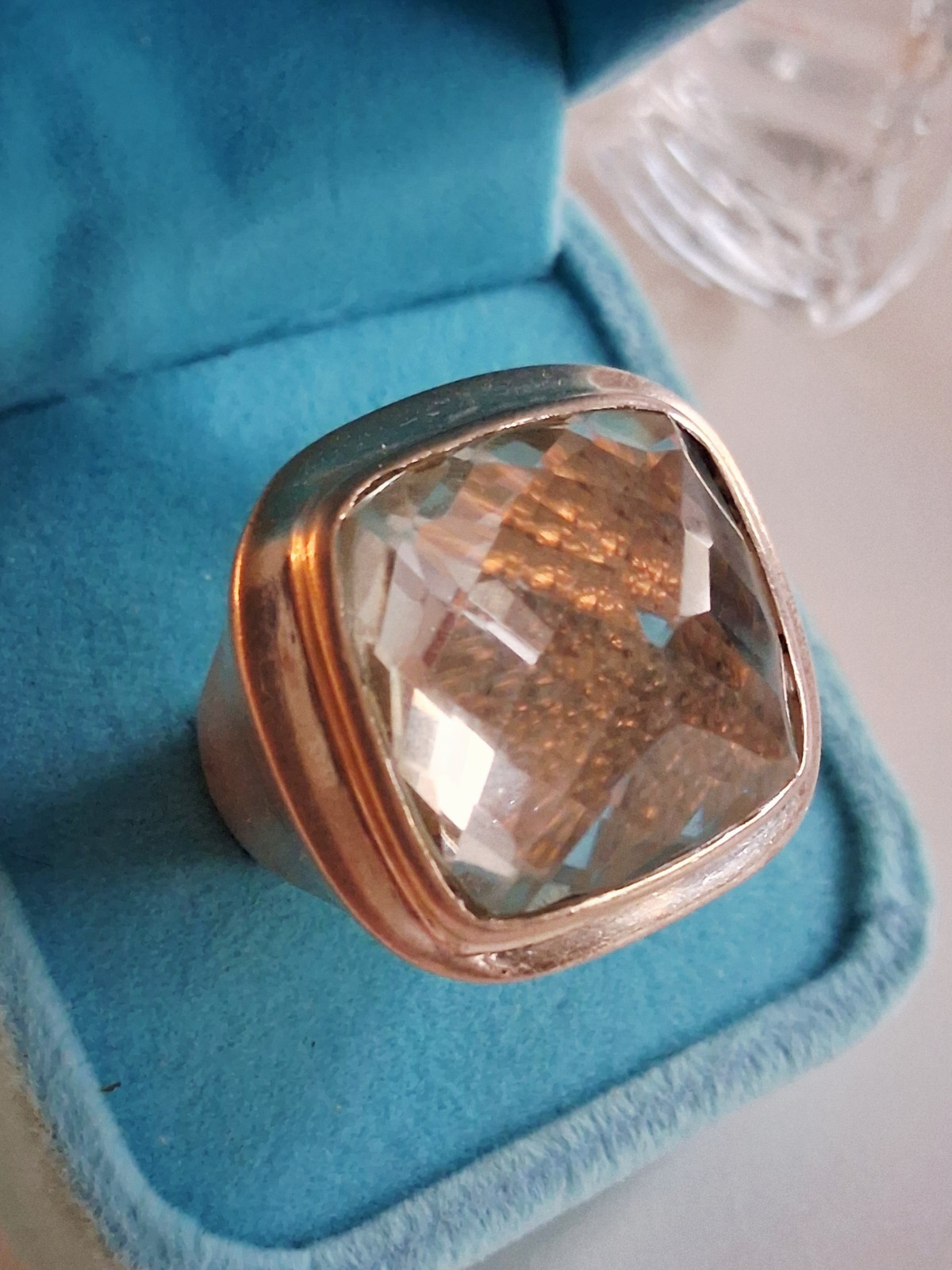 Huge Vintage Rock Crystal Clear Quartz Statement Ring Size 7.5 Sterling Silver
