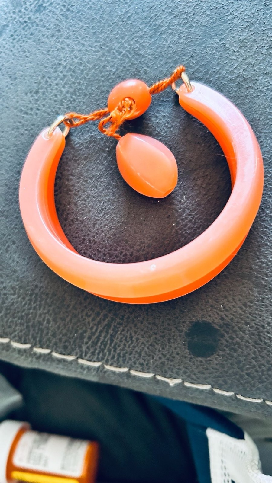 Vintage Orange celluloid Bangle Bracelet with Toggle Closure