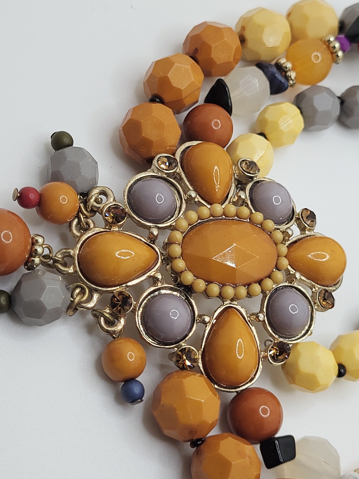 NENA Statement Natural & Acrylic Stone Choker Layered Faceted Beads & Pendant