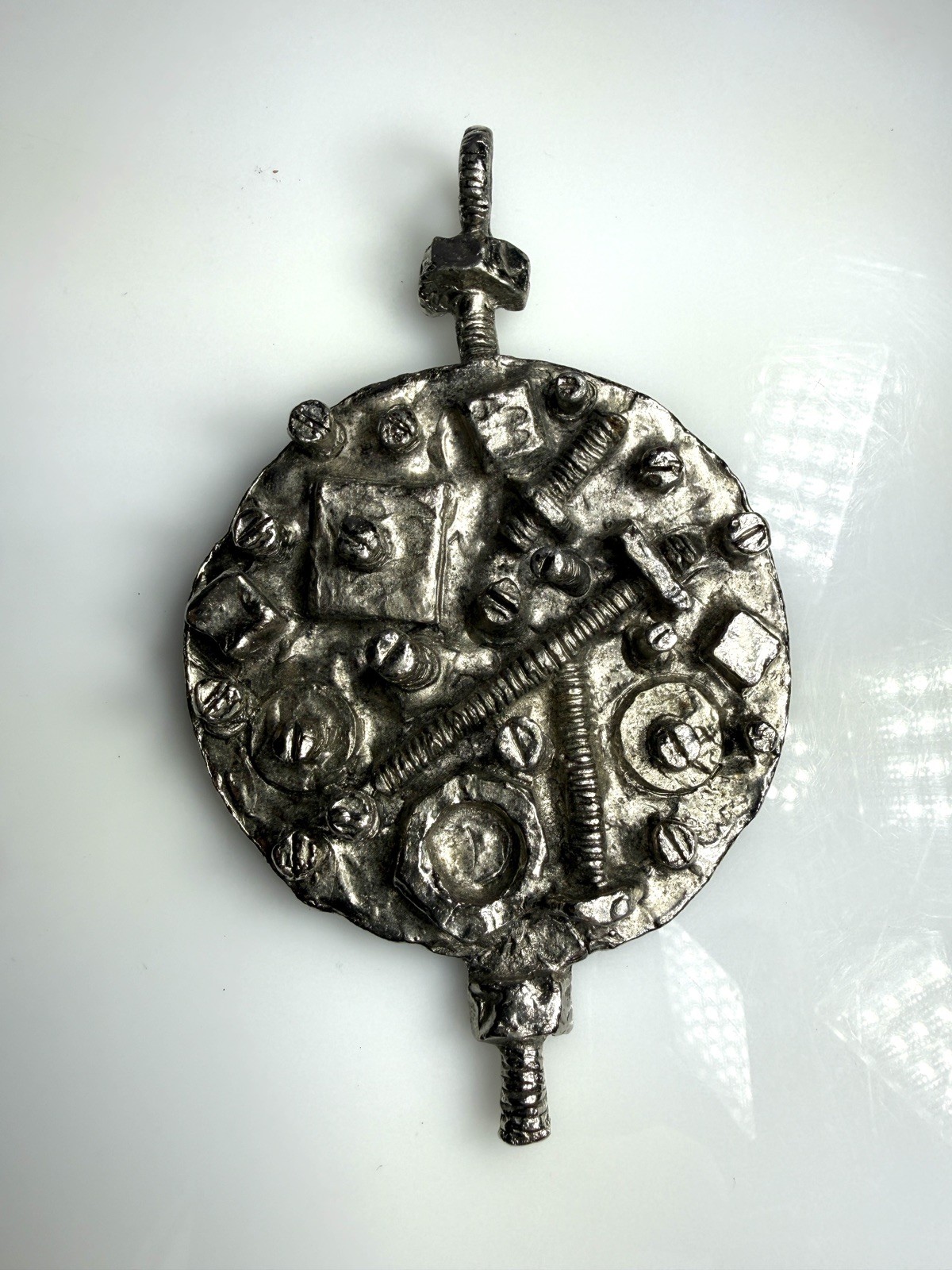 MCM Brutalist Vintage 60s Erwin Pearl Steampunk Bolts & Screws Pendant Necklace
