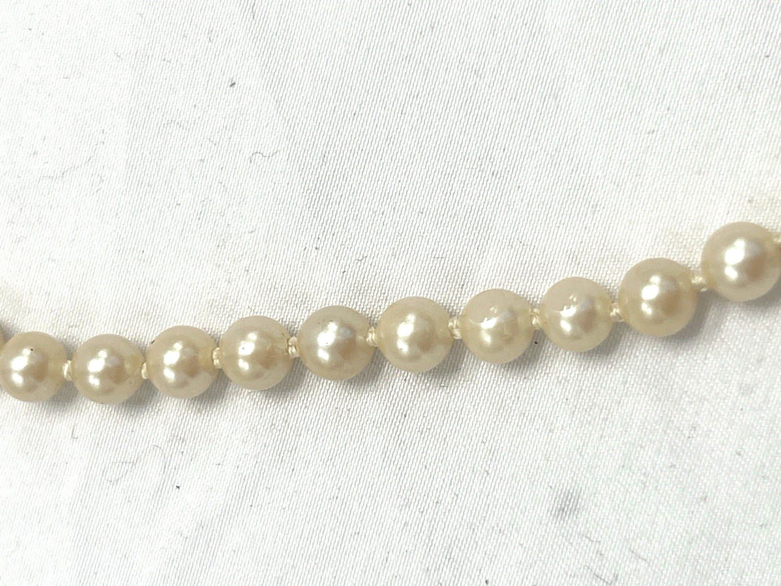 Antique/Vintage Hand Knotted Faux Pearl Necklace Sterling Fish Hook Filigree Cla