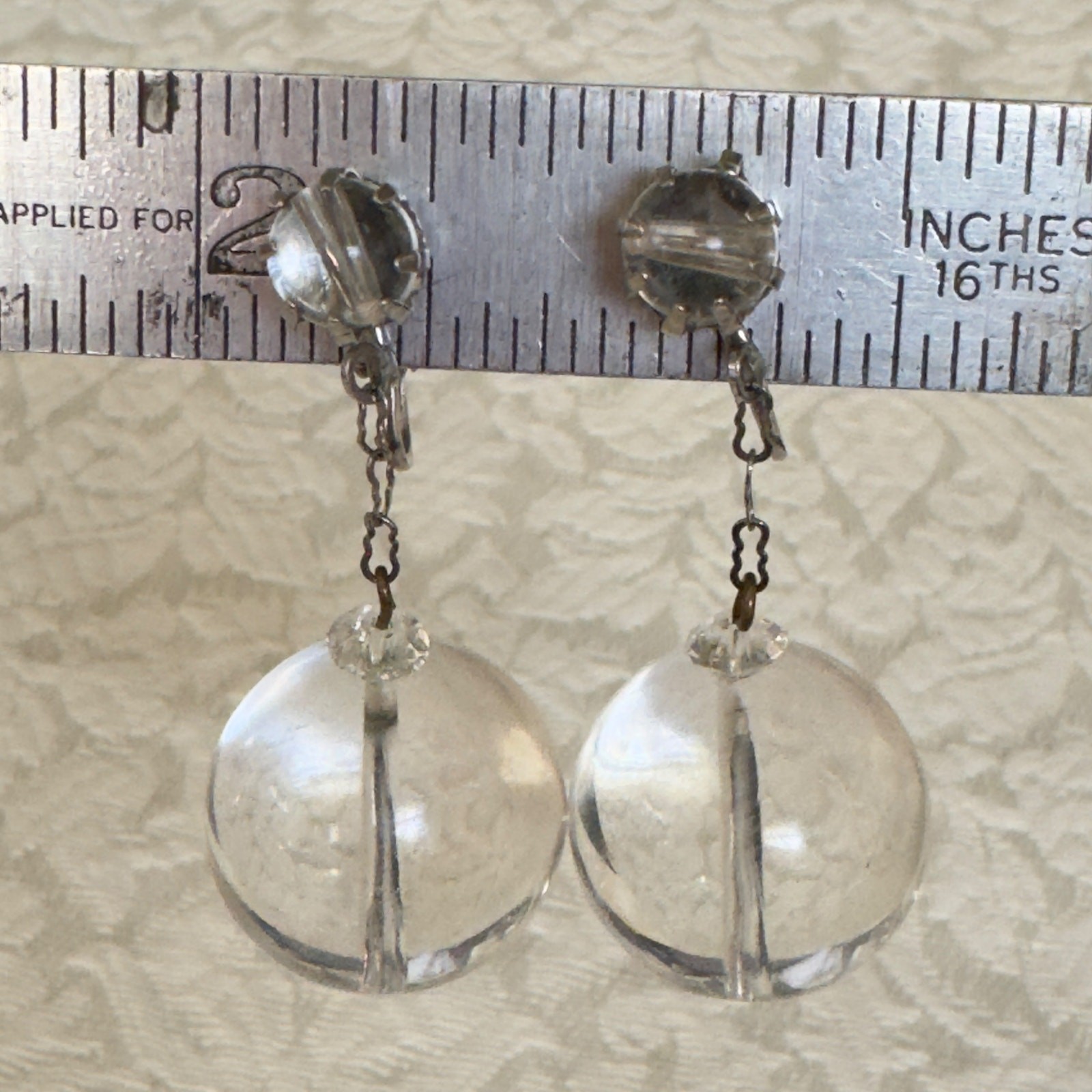 Antique Pools of Light Clip On Rock Crystal Ball Vintage Deco Swing Earrings