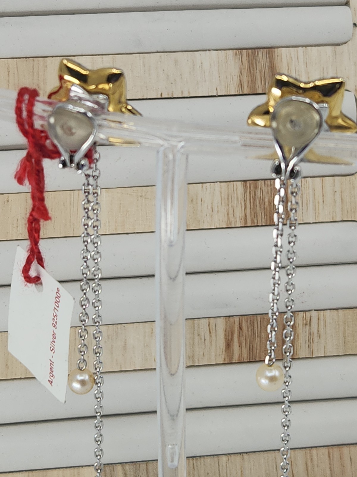 Authentic Baccarat France Crystal Flower Pearl Chain Dangle Clip Earrings 925