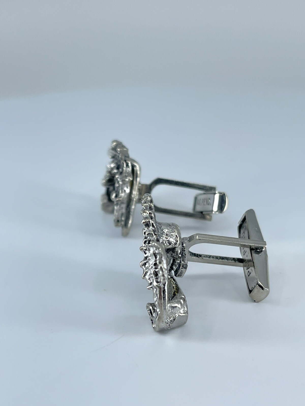 Vintage Seahorse cufflinks silver tone with black enamel accents 1-1/8″