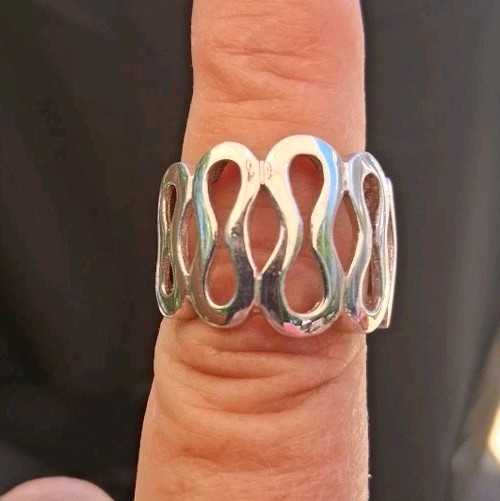 Vintage Sterling 925 Modernist Wave Ribbons Cut Out 1/2” Wide Ring SZ 7- 7G