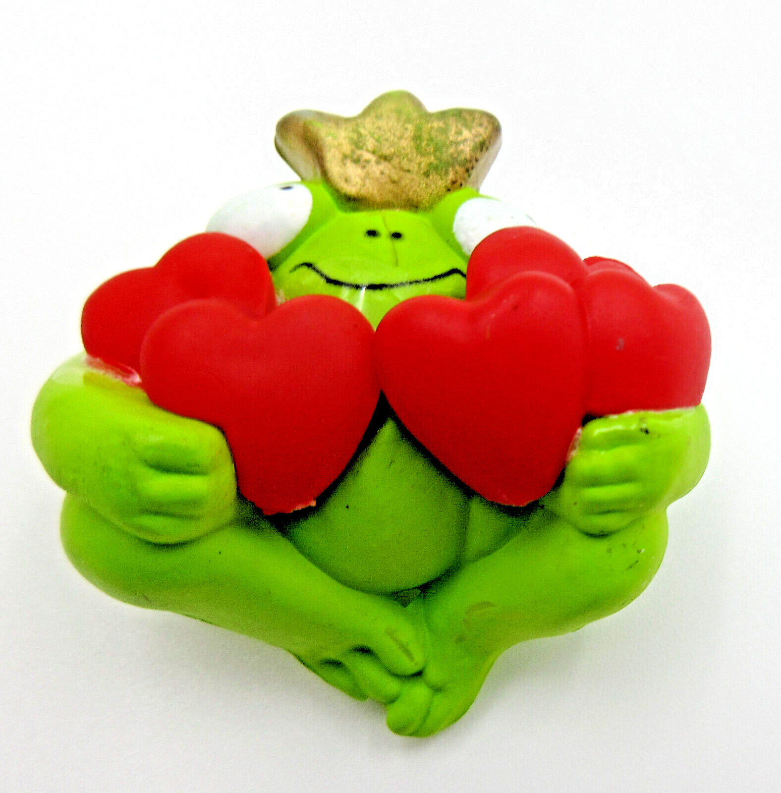 VTG 1980S SIGNED FUN WORLD 1984 green TOAD FROG RED HEART Brooch Gold tone pin