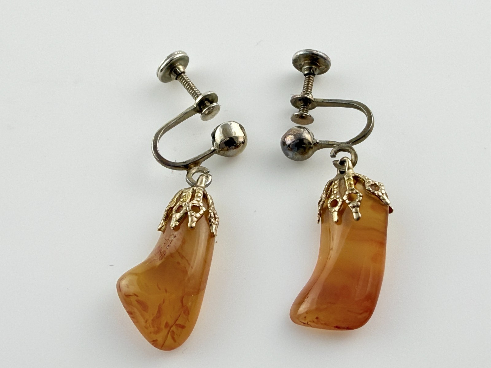 Vintage Costume Orange Banded Agate Screwback Earrings Screw Backs 1.25 Inches